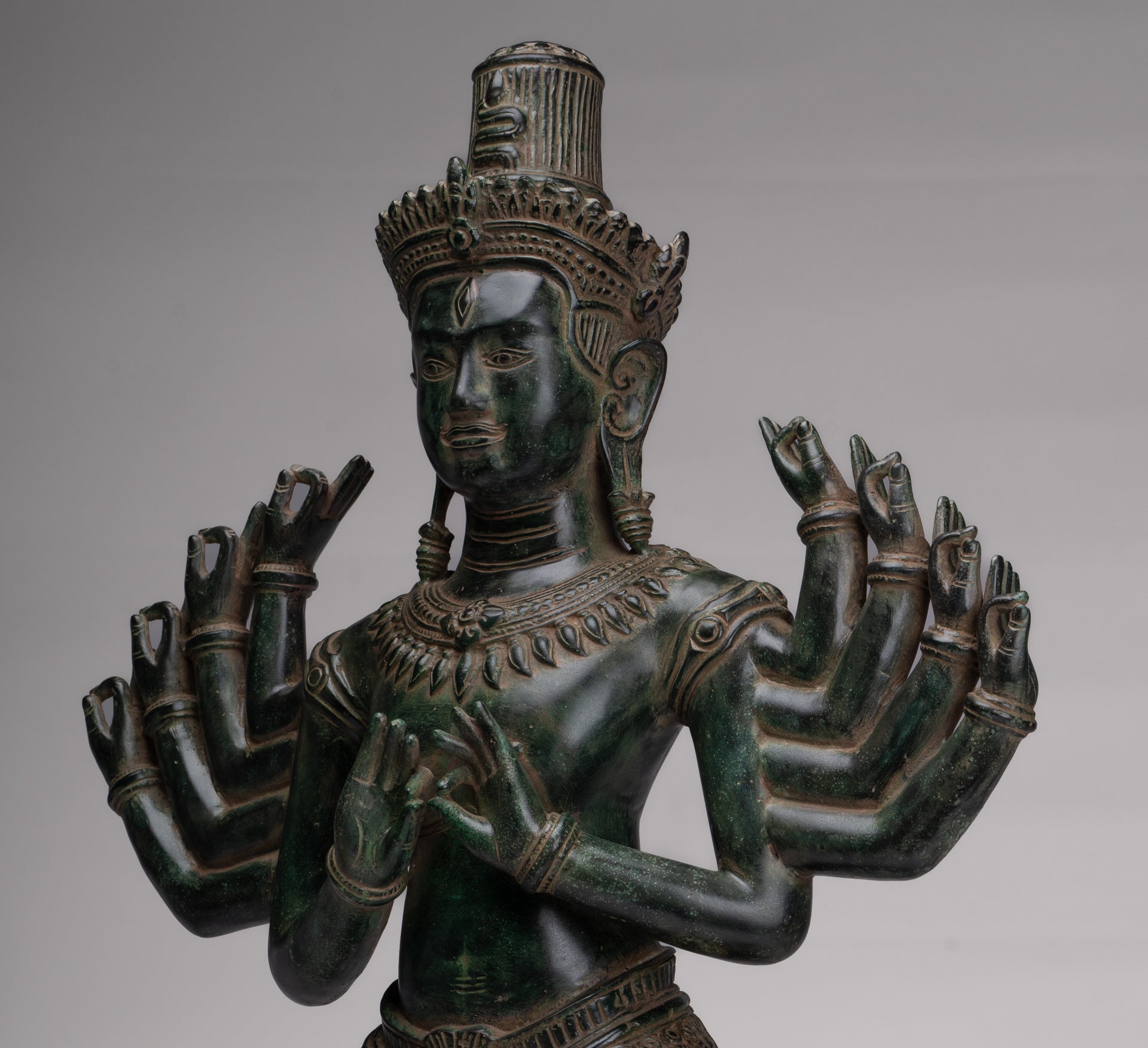 Antique Khmer Style Bronze Angkor Wat Ardhaparyanka Shiva - 10 Arms - 70cm/28"