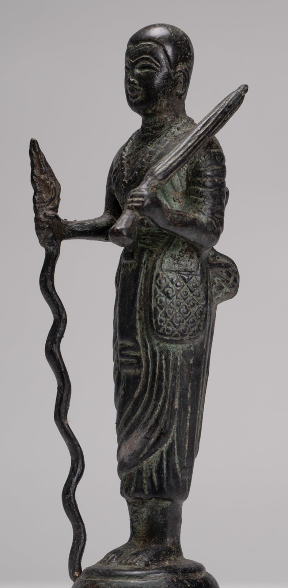 Monk - Antique Thai Style Bronze Dvaravati Devotee / Disciple of Buddha Statue - 26cm/10"