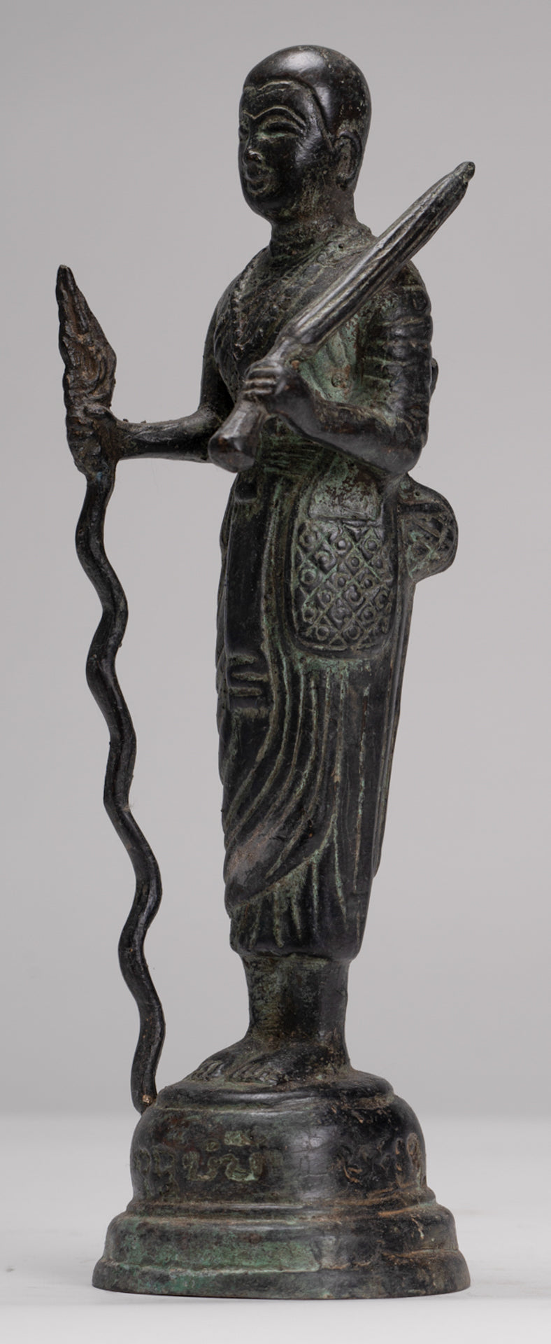 Monk - Antique Thai Style Bronze Dvaravati Devotee / Disciple of Buddha Statue - 26cm/10"