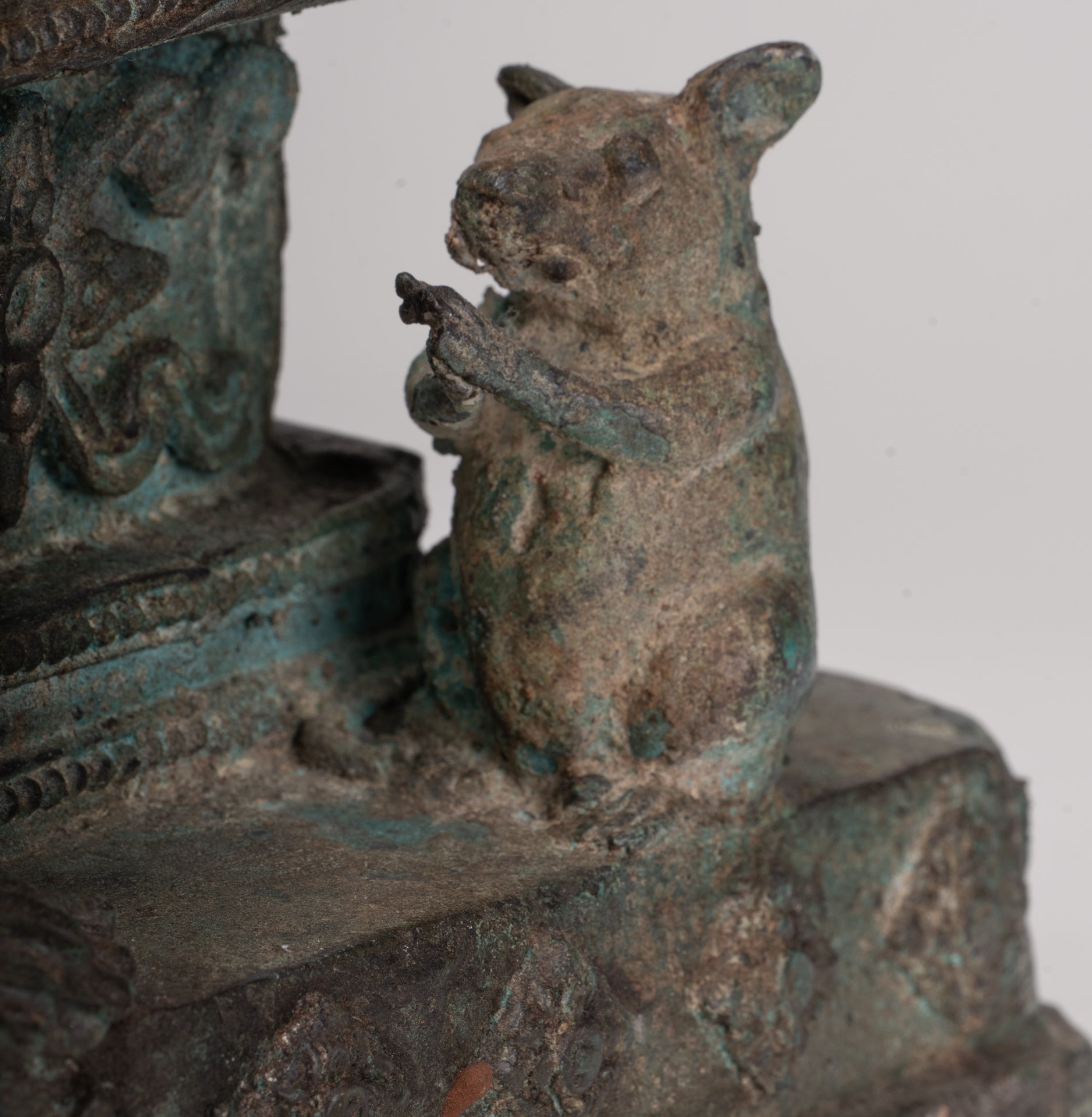 Ganesh - Antique Thai Style Bronze Reclining Ganesha Statue w/Mouse - 41cm/16"