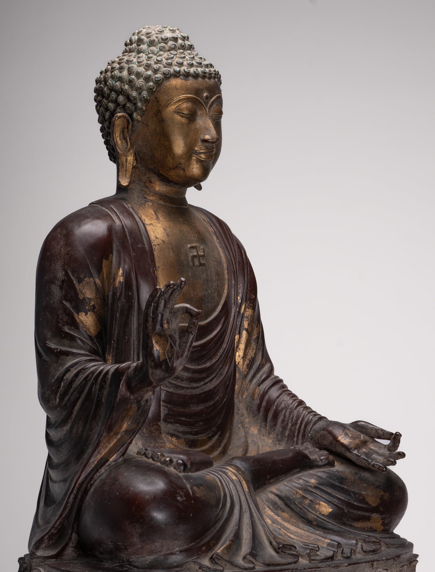 Masterpiece Buddha Statue - Antique Tibet Style Seated Teaching Buddha Statue - 88cm/35"