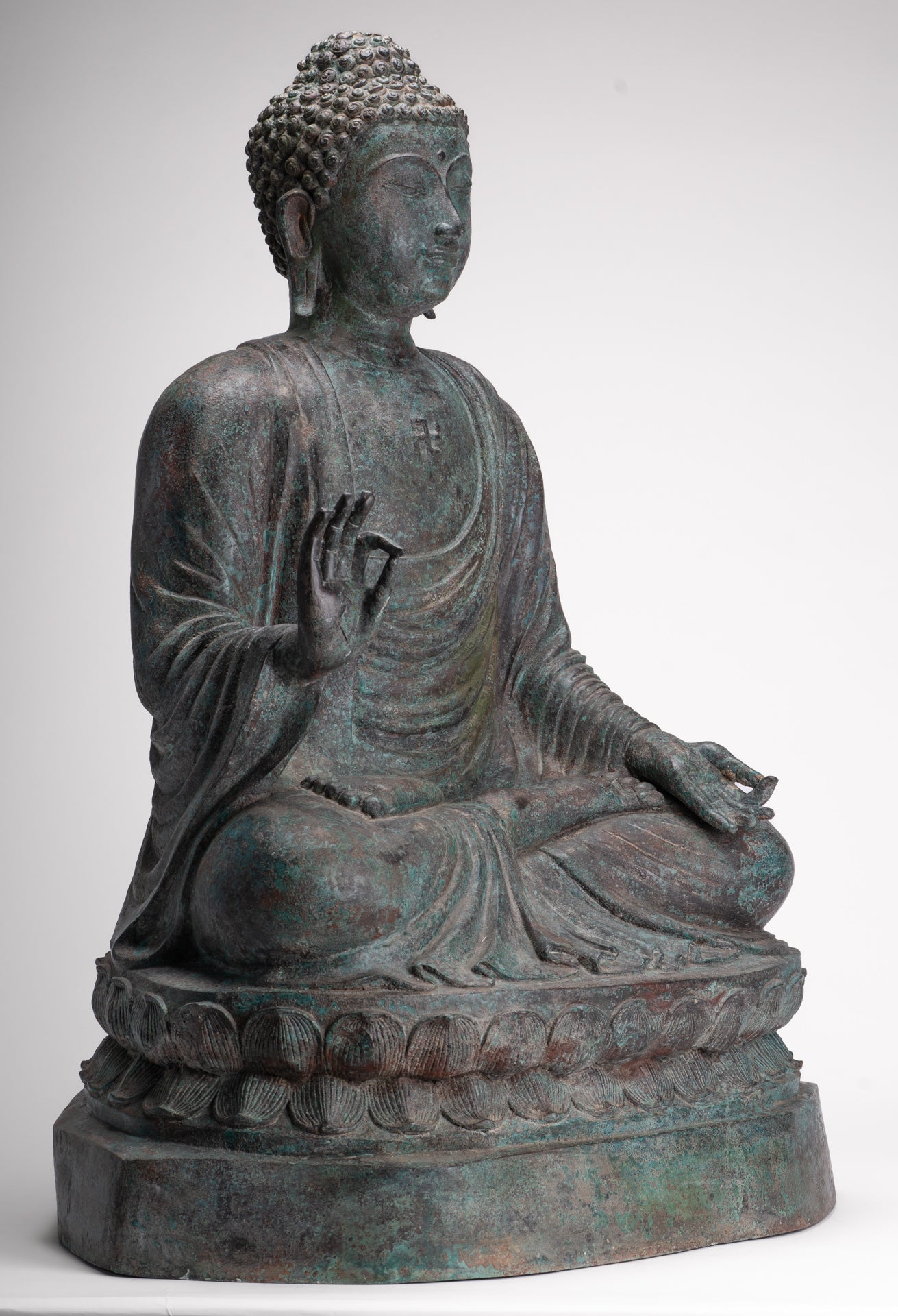 Masterpiece Antique Tibet Style Seated Teaching Buddha Statue - 88cm/35"