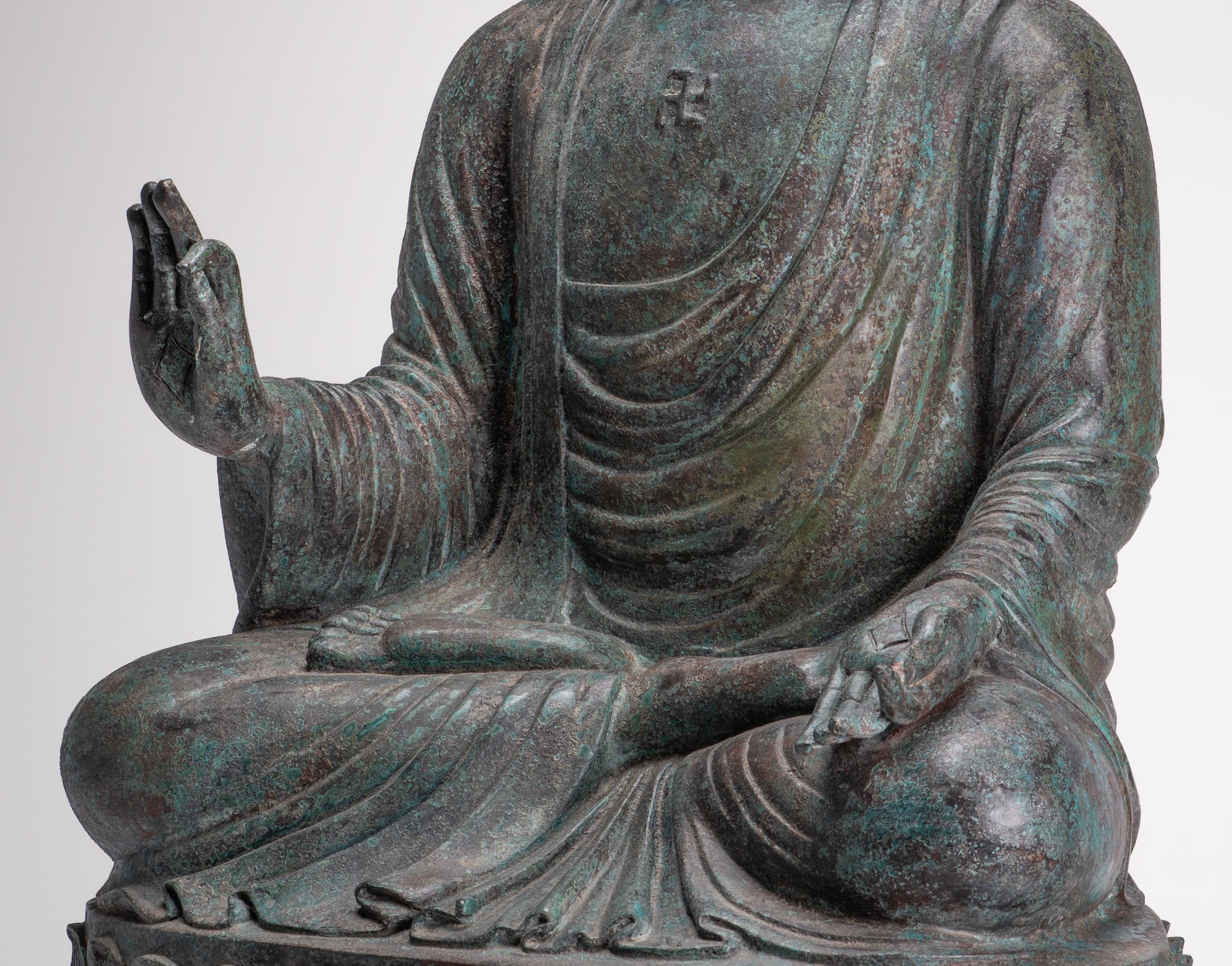 Masterpiece Antique Tibet Style Seated Teaching Buddha Statue - 88cm/35"