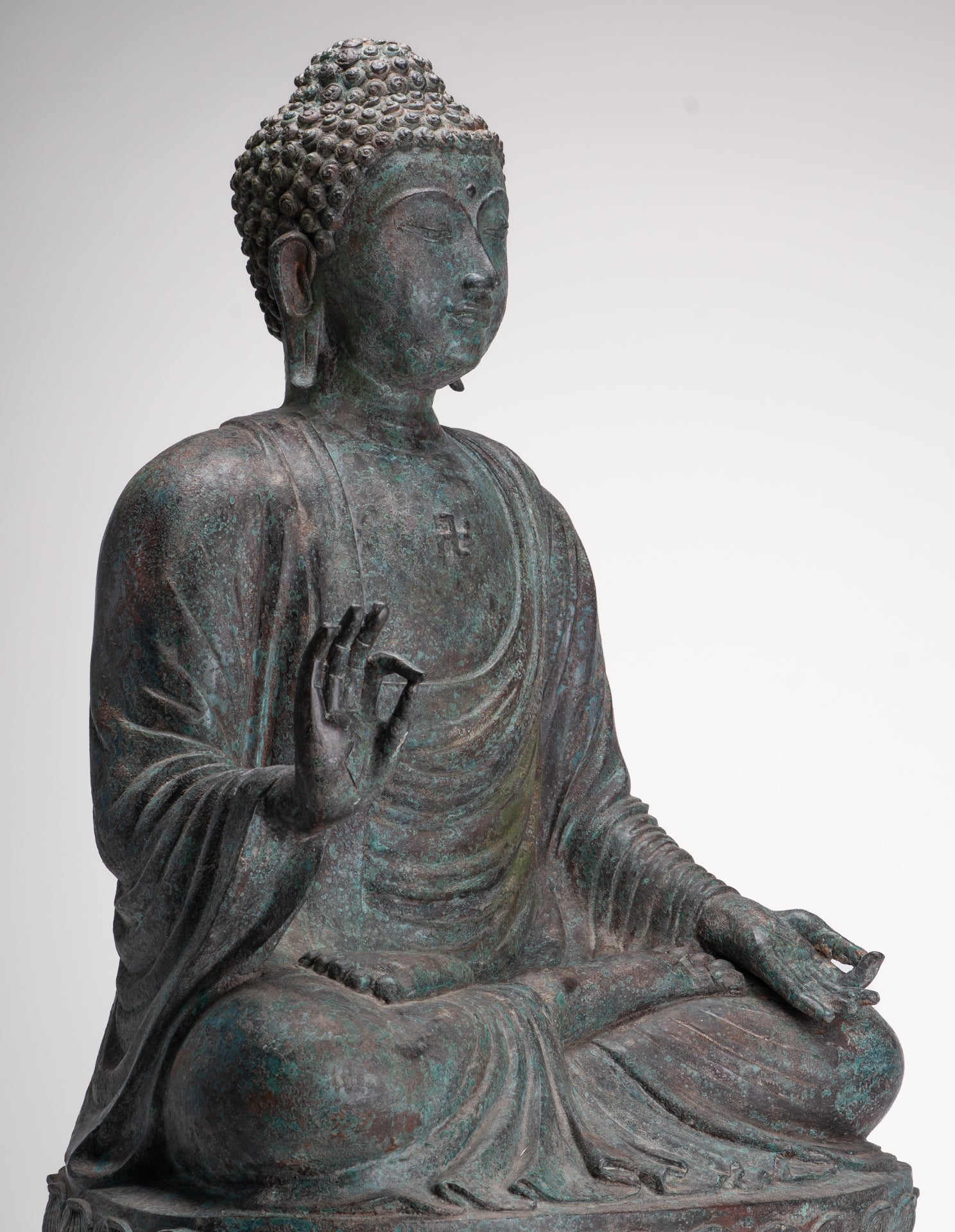Masterpiece Antique Tibet Style Seated Teaching Buddha Statue - 88cm/35"
