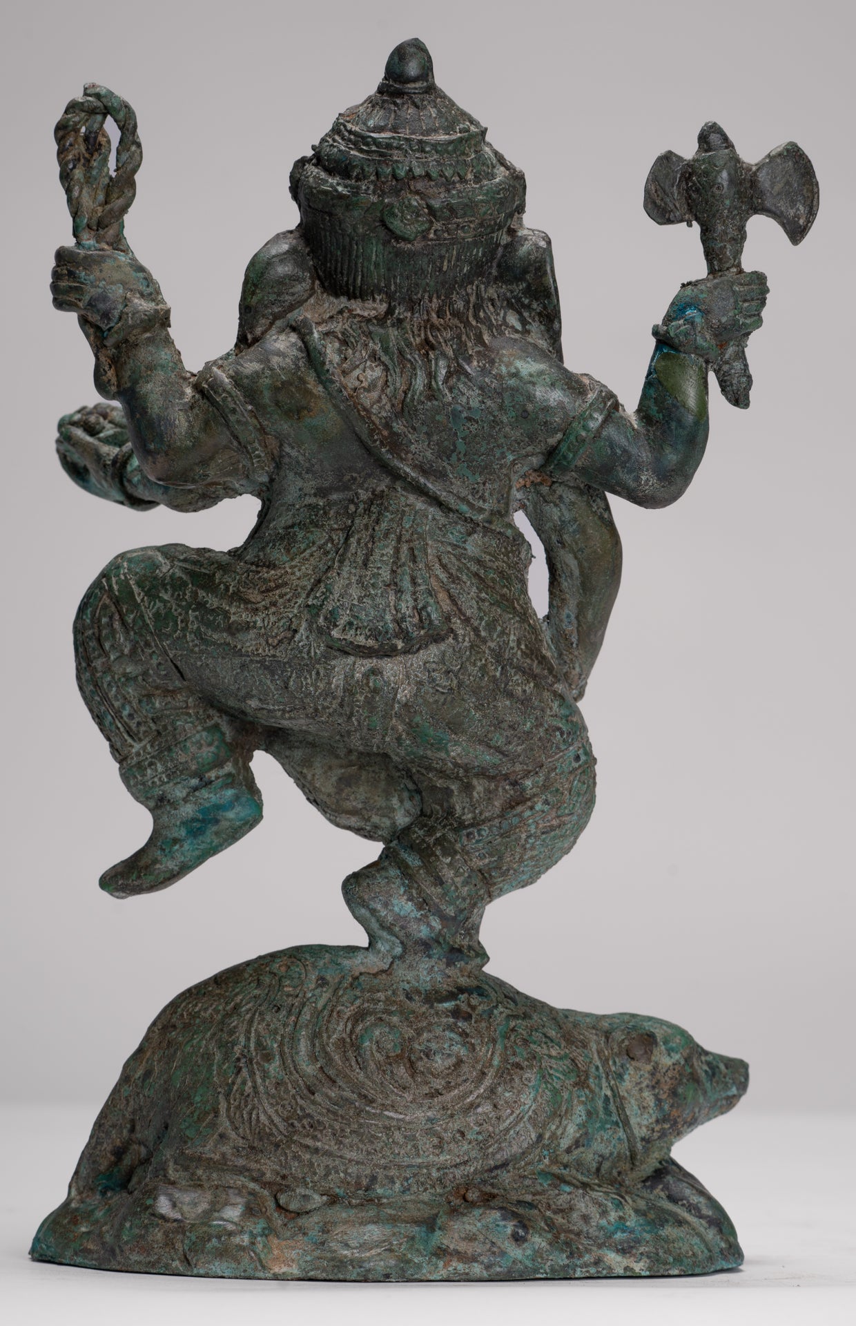 Ganesh - Antique Thai Style Bronze Dancing Ganesha Statue w/Mouse - 28cm/11"
