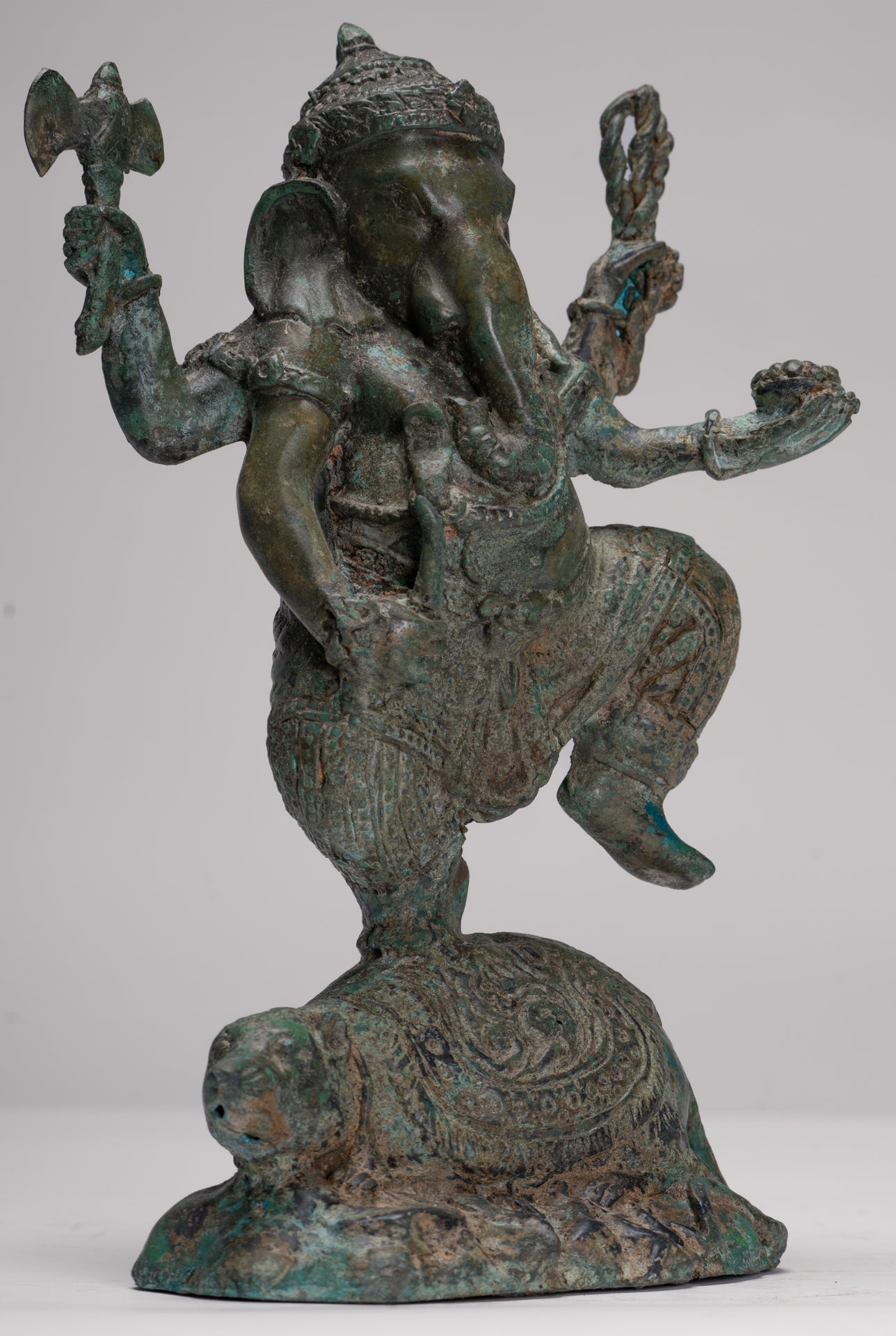 Ganesh - Antique Thai Style Bronze Dancing Ganesha Statue w/Mouse - 28cm/11"