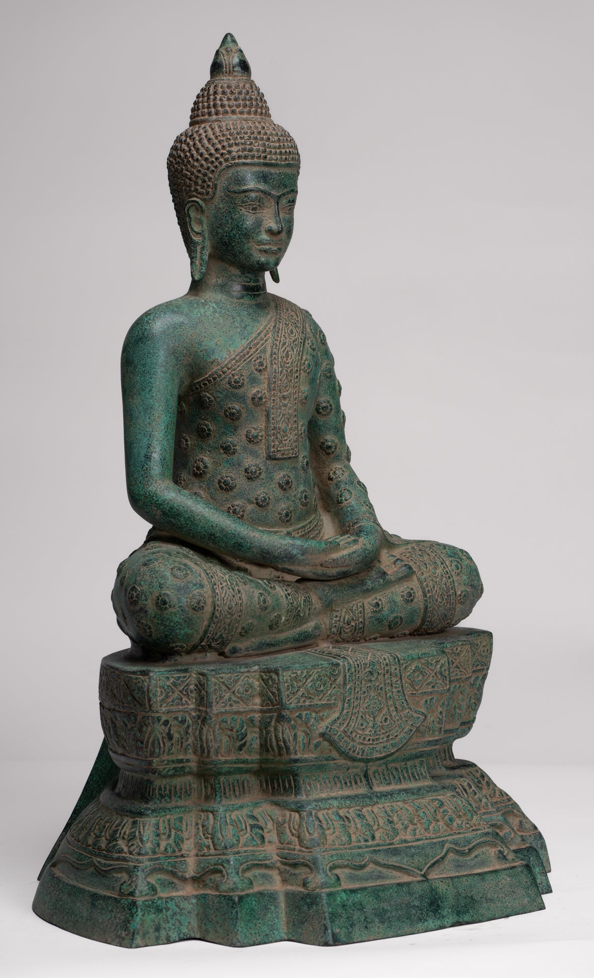 Buddha Statue - Antique Khmer Style Bronze Seated Amitabha Meditation Buddha Statue - 53cm/21"