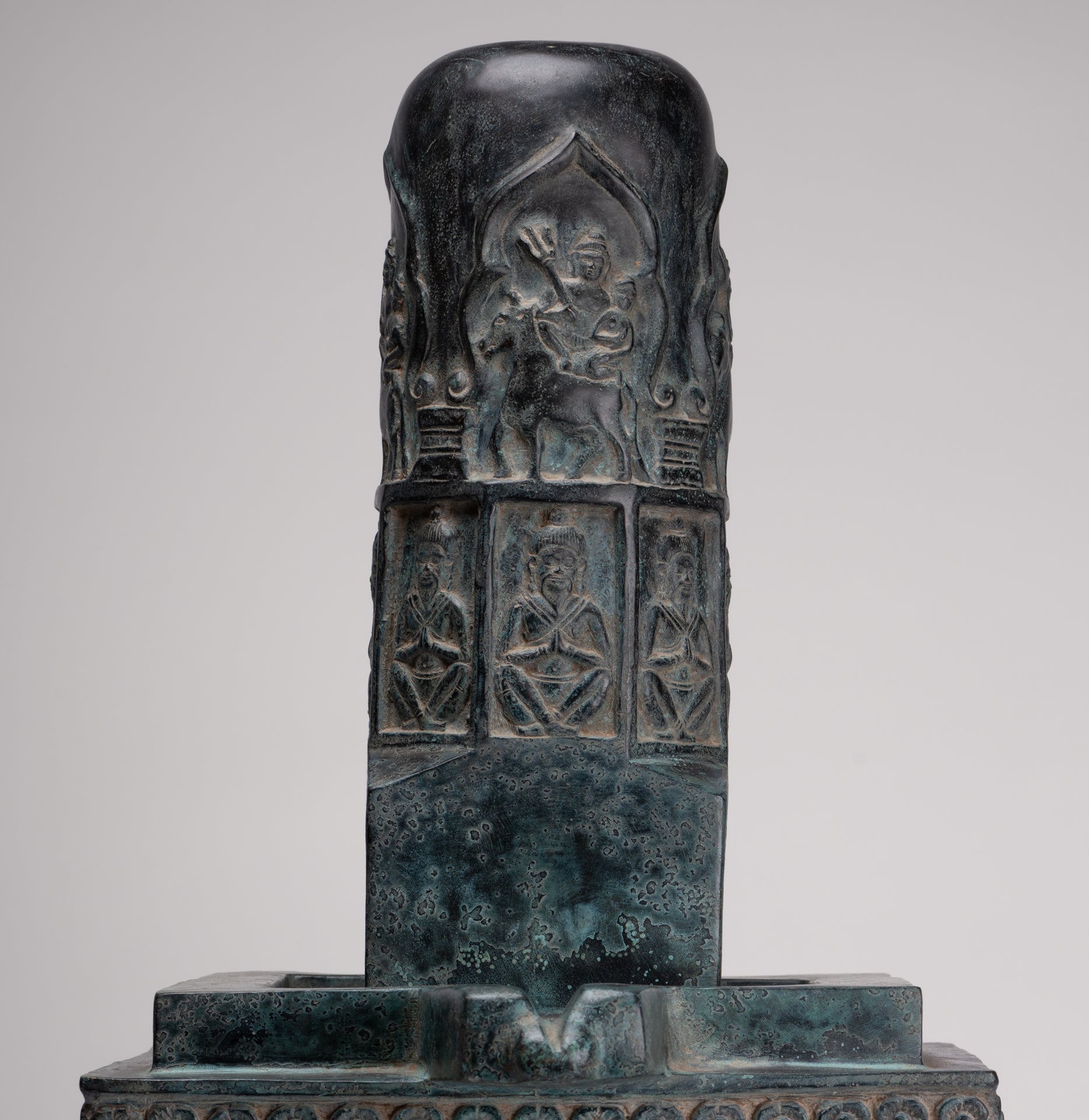 Large Linga Statue - Antique Khmer Style Bronze Linga / Lingnum & Yoni - 53cm/21"