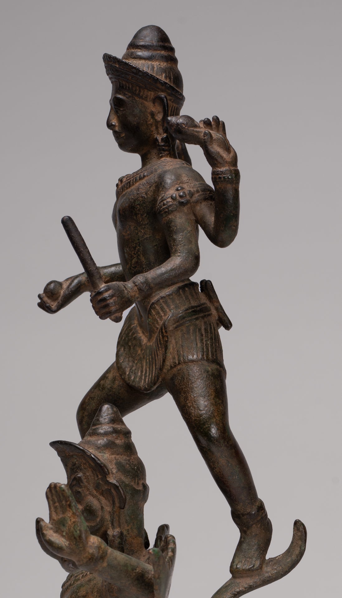 Masterpiece - Antique Khmer Style Bronze Khmer Baphuon Vishnu Statue Riding Garuda - 36cm/14"