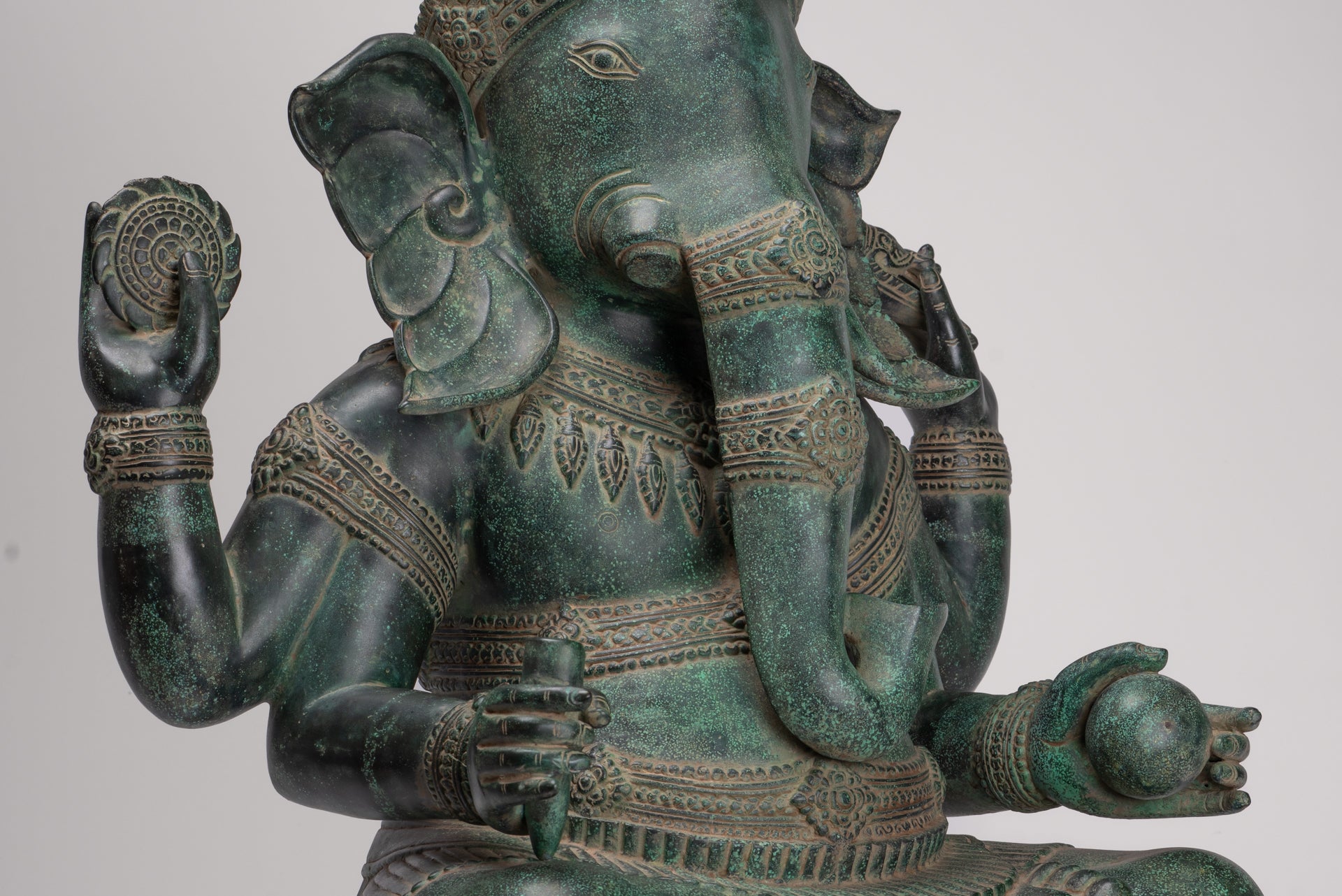 Estatua grande de Ganesha - Estatua de Ganesh de cuatro brazos sentado en bronce de Angkor Wat estilo jemer antiguo - 74 cm/30"