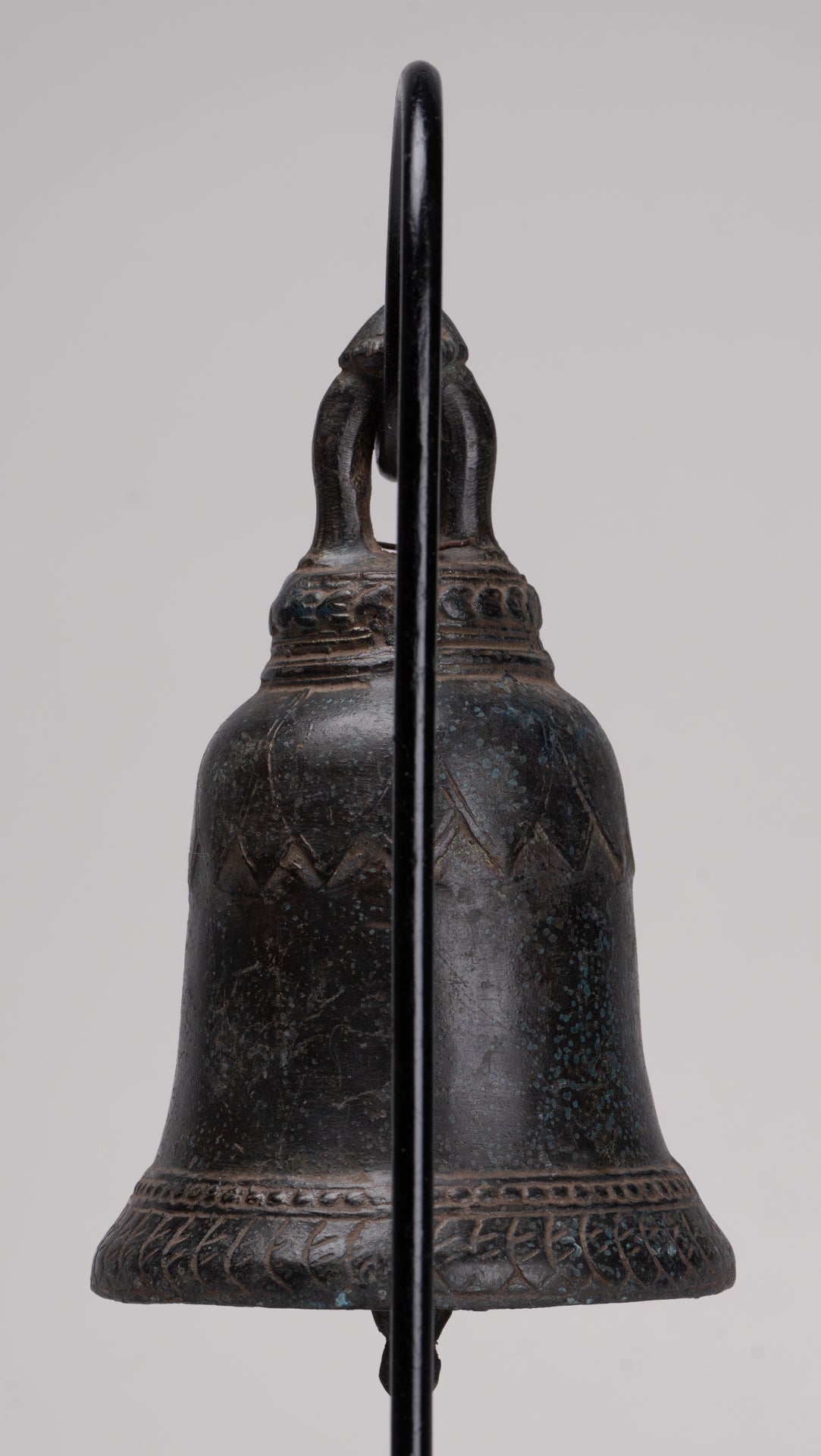 Antique Khmer Style Bronze Mounted Lotus Flower Bell - 29cm/12"