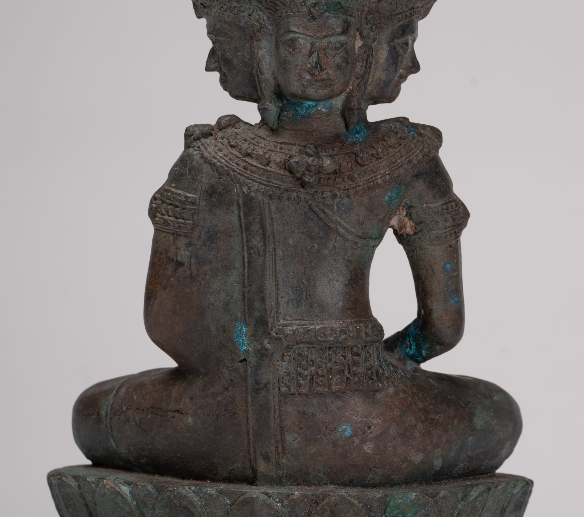 Antique Thai Style Seated Bronze Meditating Hevajra Statue - 30cm/12" Tall