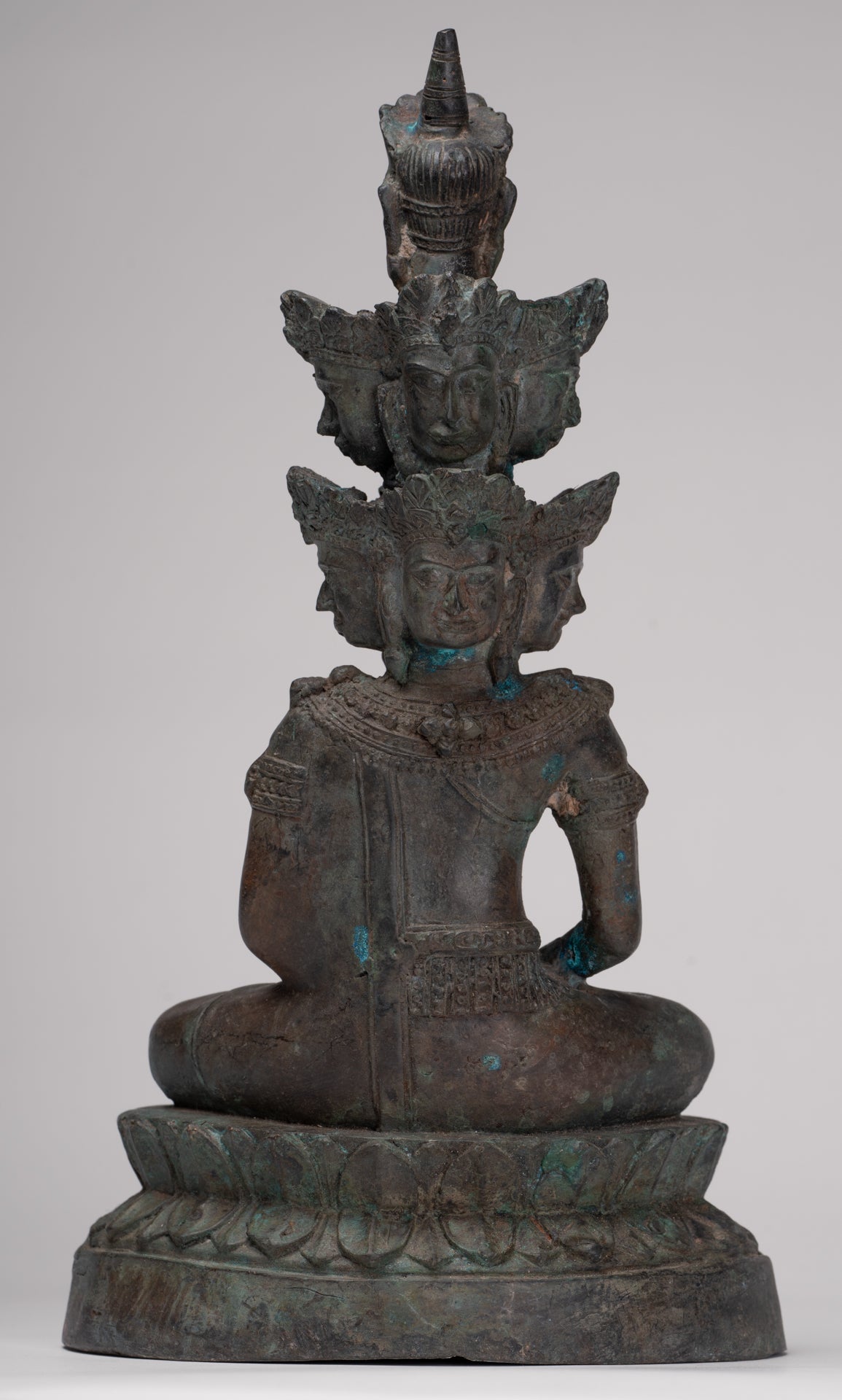Antique Thai Style Seated Bronze Meditating Hevajra Statue - 30cm/12" Tall