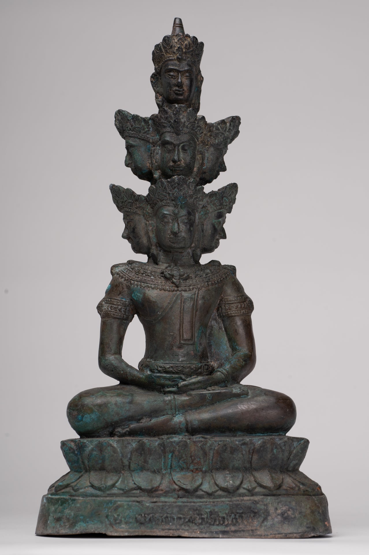 Antique Thai Style Seated Bronze Meditating Hevajra Statue - 30cm/12" Tall