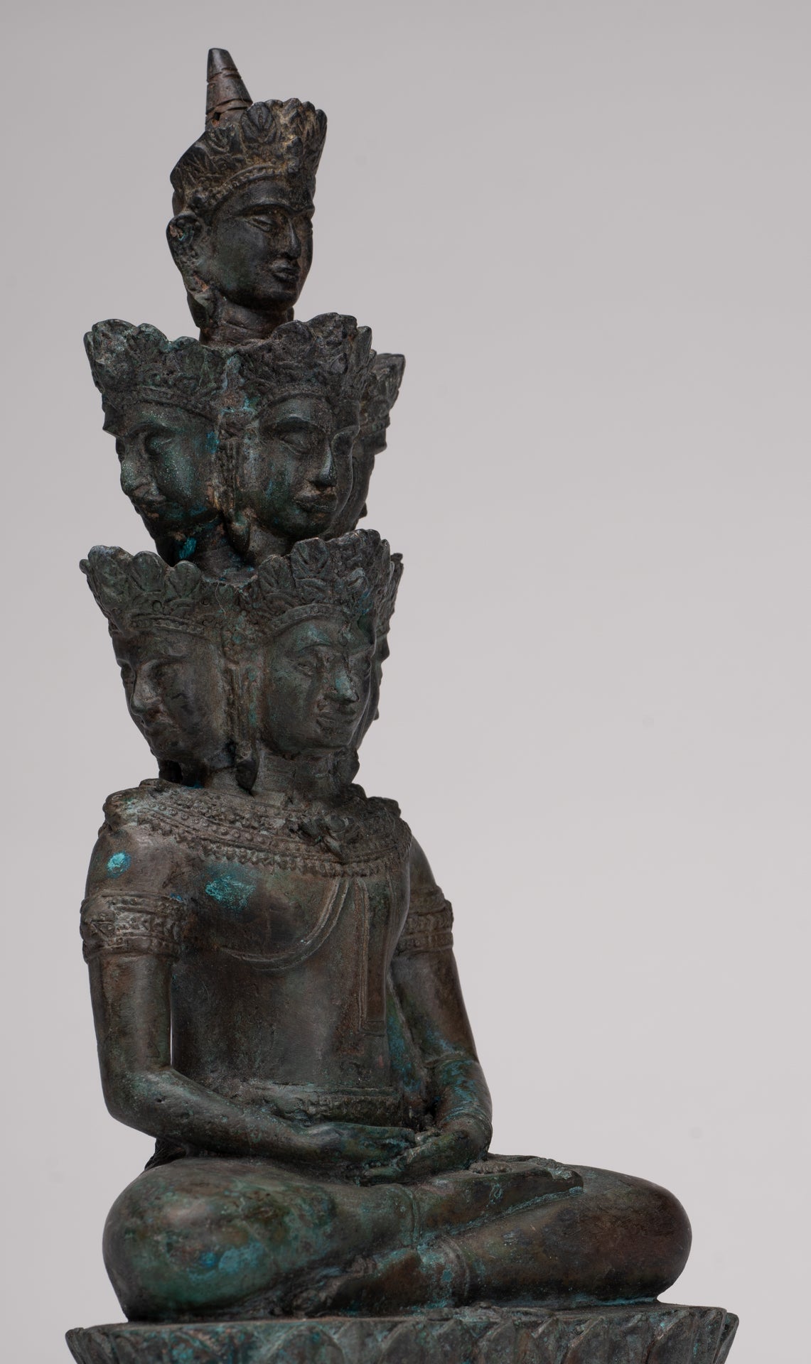 Antique Thai Style Seated Bronze Meditating Hevajra Statue - 30cm/12" Tall