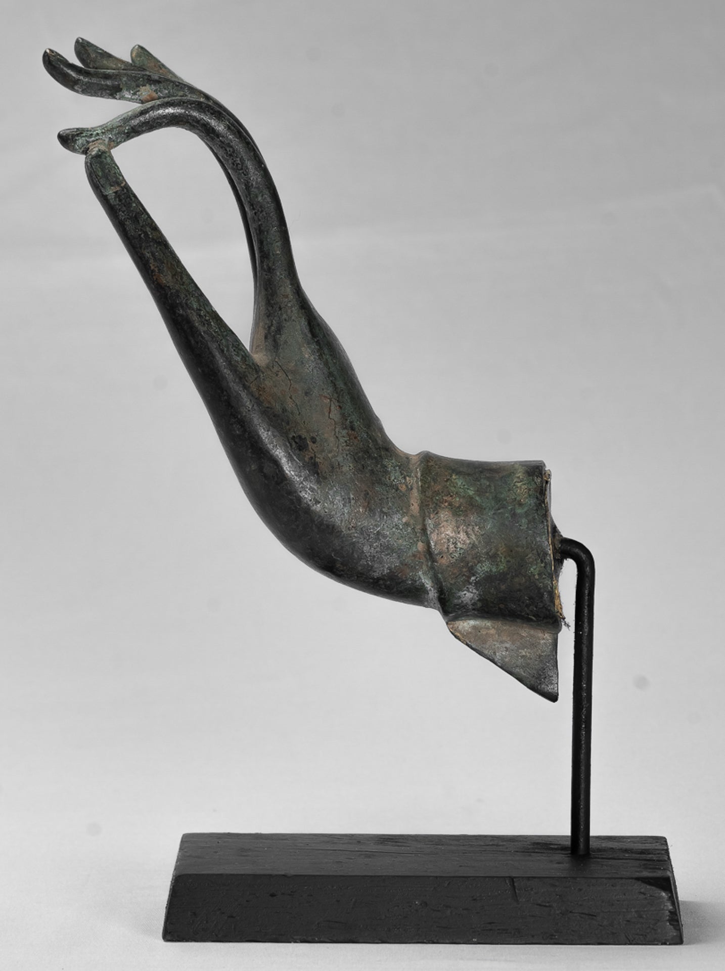 Mounted Antique Thai Style Southeast Asia Bronze Thai Teaching Hand - 29cm/12"