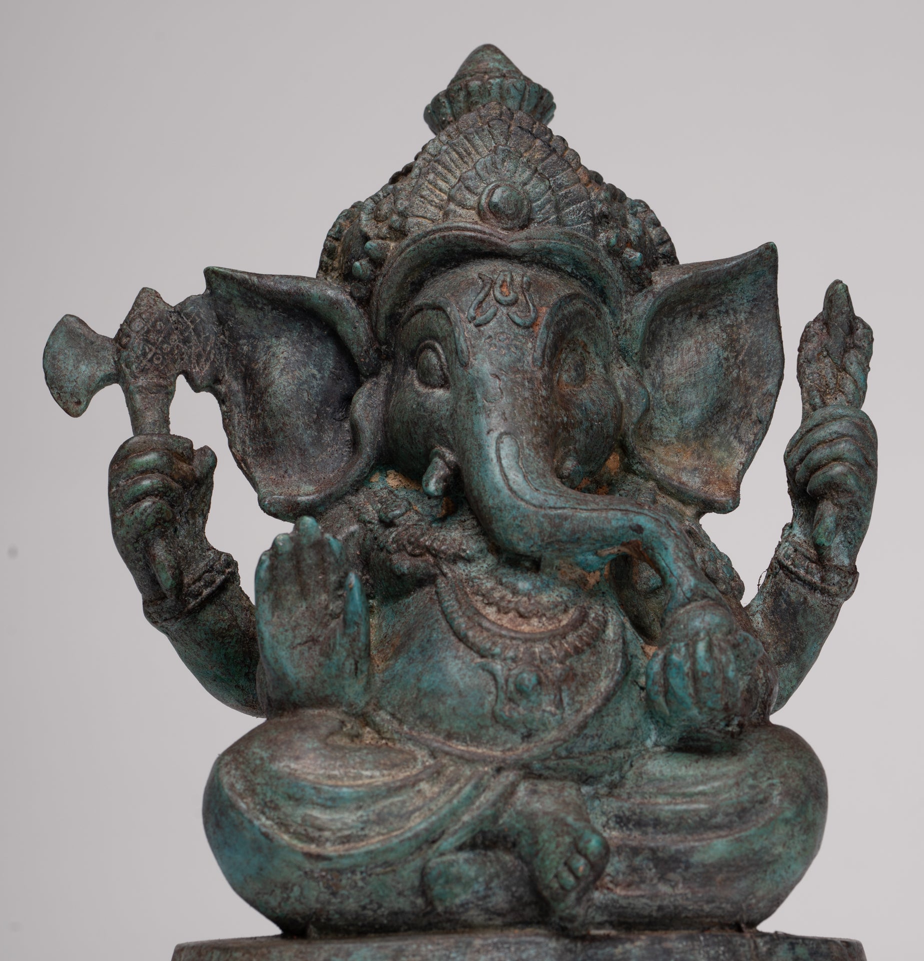 Ganesh - Antique Thai Style Bronze Seated Ganesha - 23cm/9"