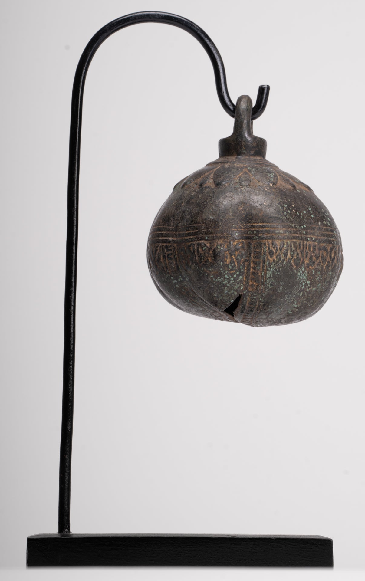 Antique Khmer Style Bronze Mounted Lotus Flower Bell - 32cm/13"