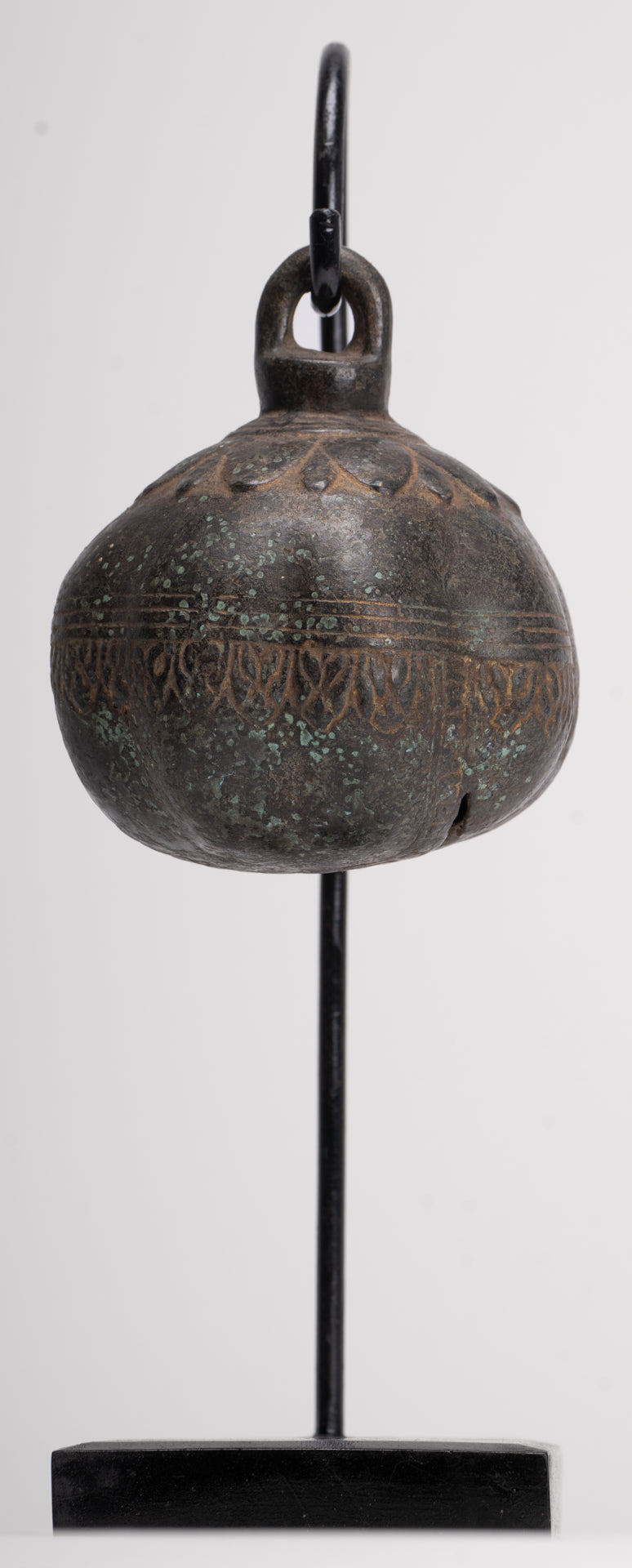 Antique Khmer Style Bronze Mounted Lotus Flower Bell - 32cm/13"