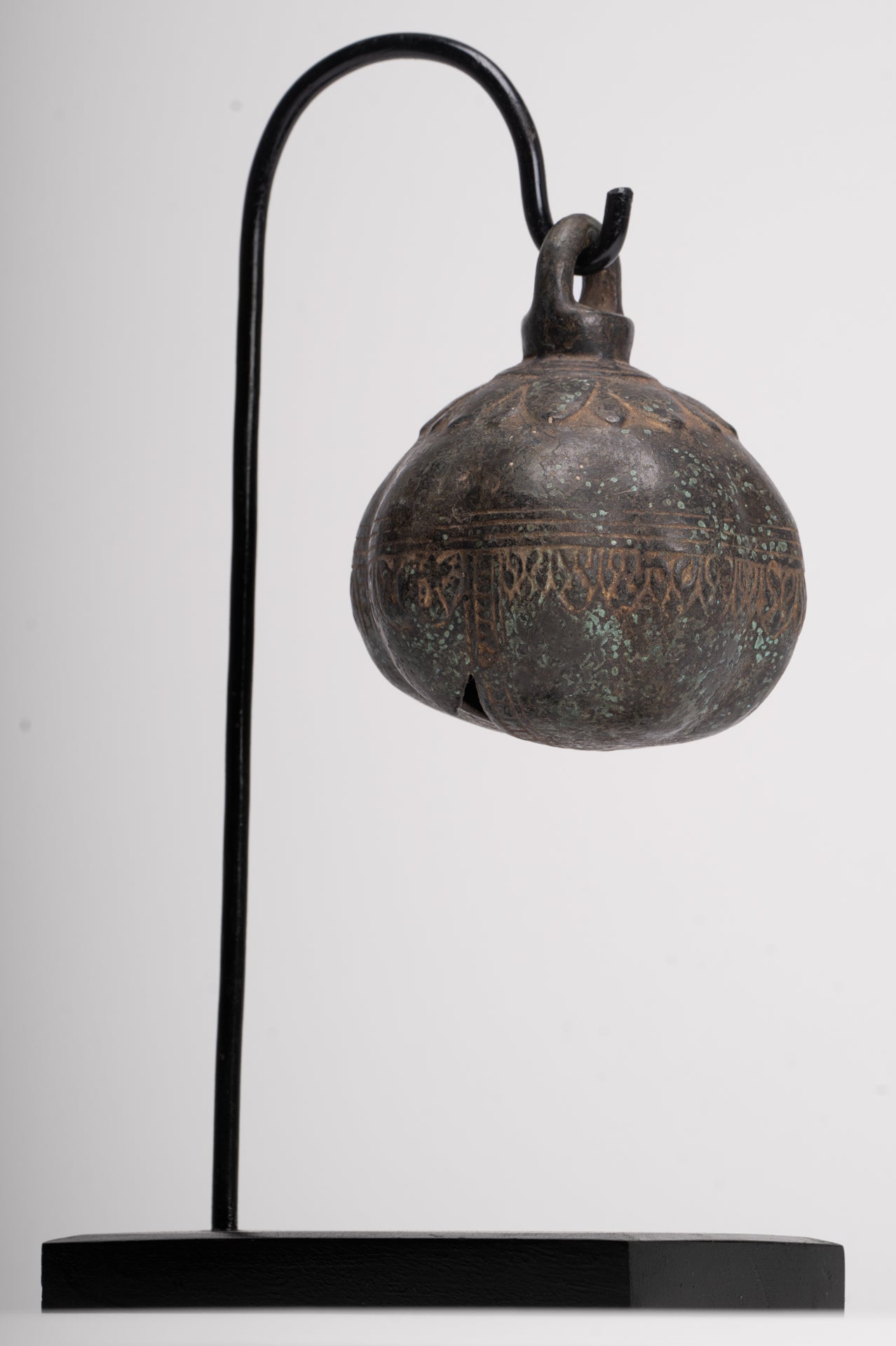 Antique Khmer Style Bronze Mounted Lotus Flower Bell - 32cm/13"