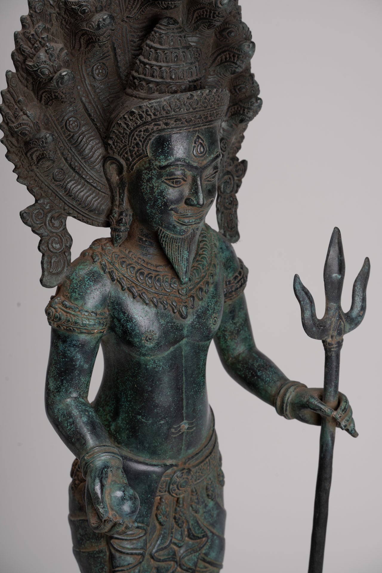 Naga Statue - Antique Khmer Style Bronze Protective 'Kaundinya I' Consort of Queen Soma - Naga, Snake or Serpent Statue - 77cm/31"
