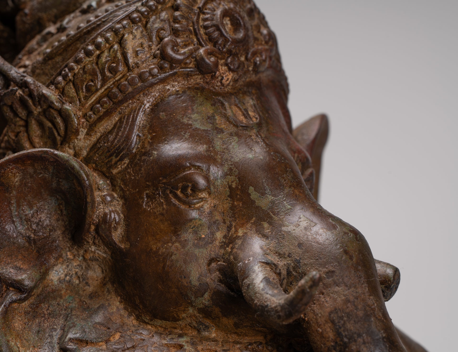 Ganesh - Antique Thai Style Bronze Reclining Ganesha Statue w/Mouse - 41cm/16"