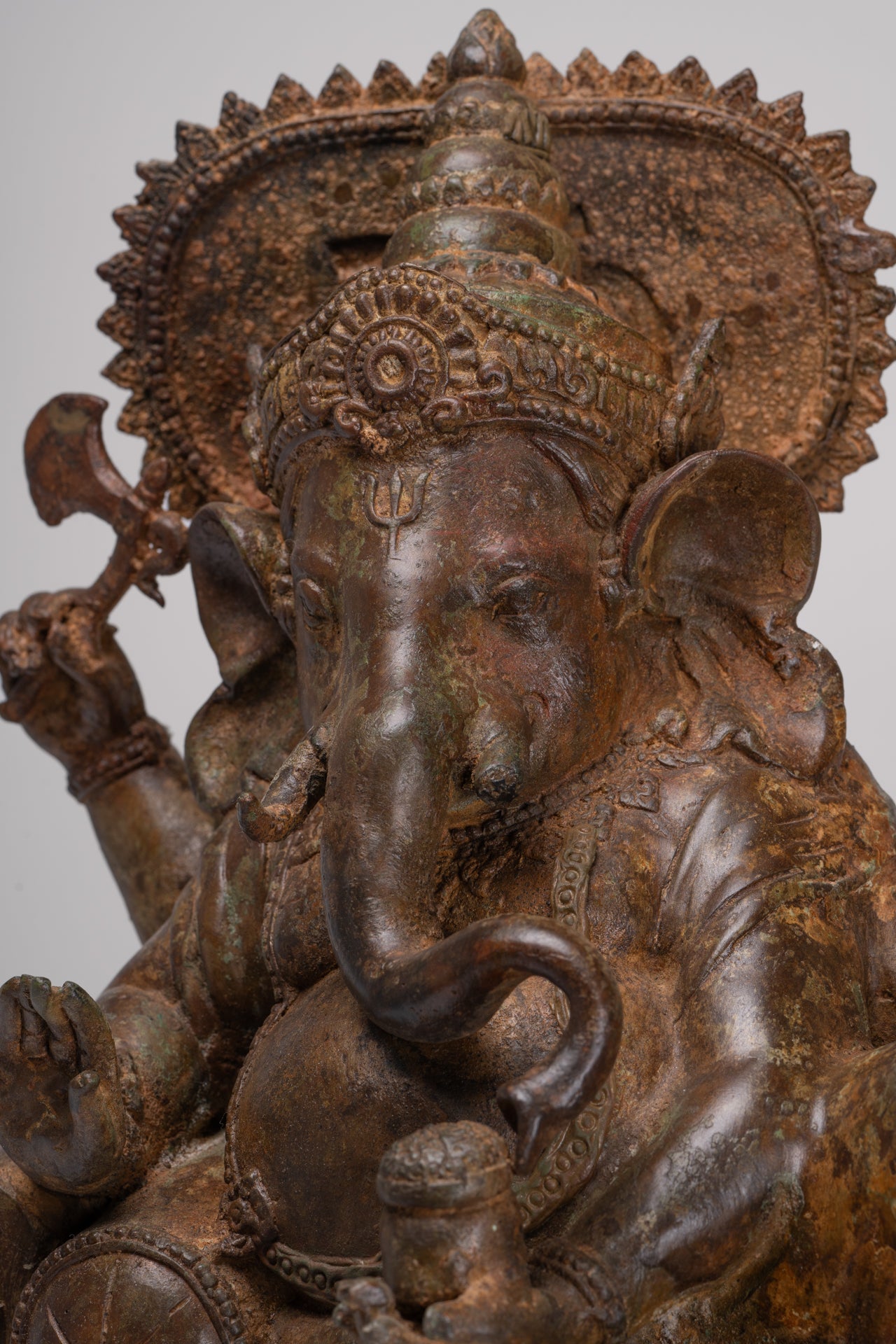 Ganesh - Antique Thai Style Bronze Reclining Ganesha Statue w/Mouse - 41cm/16"