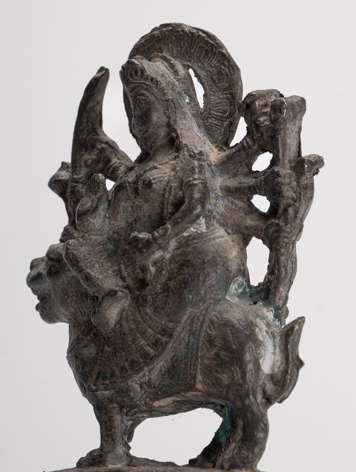 Chandraghanta - Antique Javanese Style Majapahit Chandraghanta Durga Statue - 15cm/6"