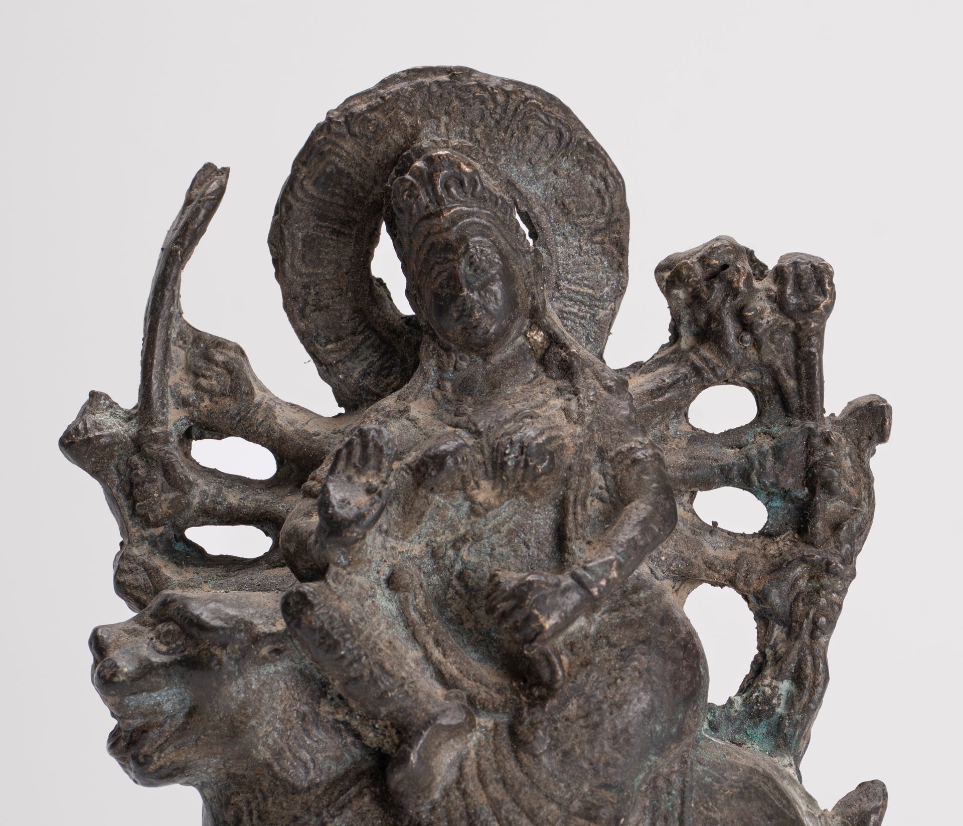 Chandraghanta - Antique Javanese Style Majapahit Chandraghanta Durga Statue - 15cm/6"