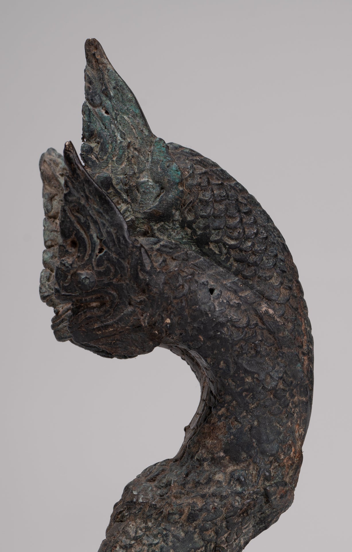 Antique Thai Style Bronze Three Head Protective Naga, Snake or Serpent Statue - 28cm/11"