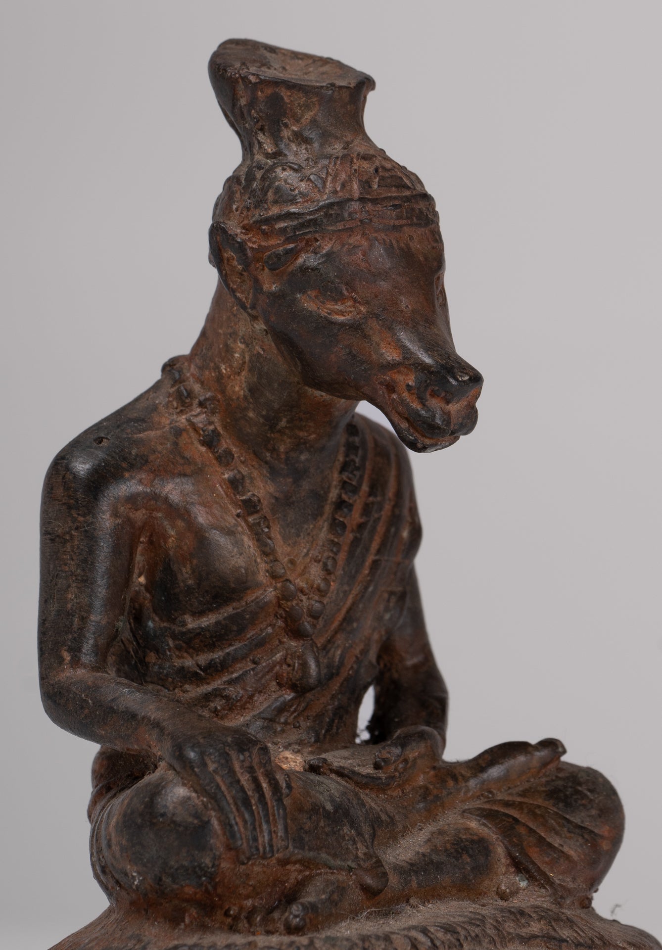 Hayagriva Statue - Antique Thai Style Seated Bronze Hayagriva Avatar of Vishnu - 12.5cm/5"