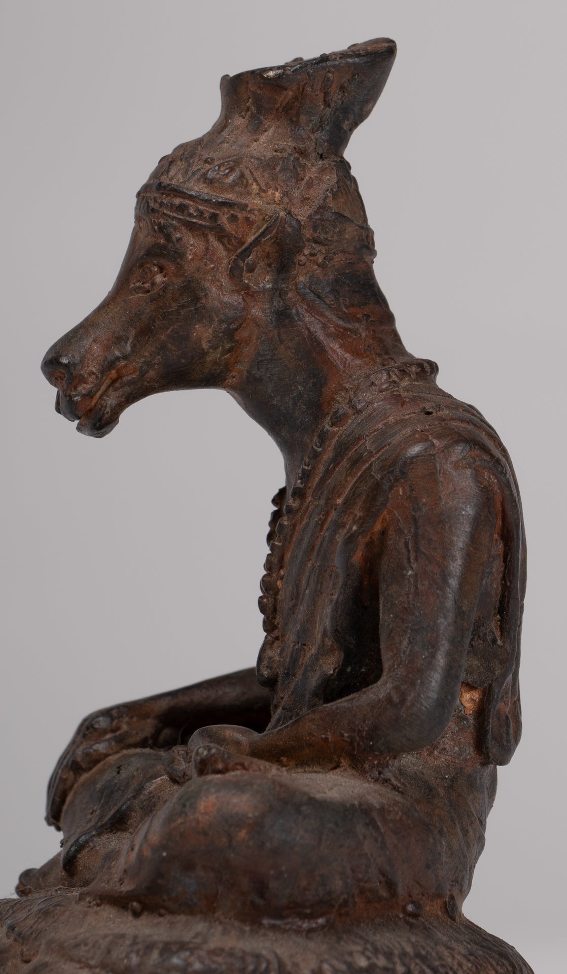 Hayagriva Statue - Antique Thai Style Seated Bronze Hayagriva Avatar of Vishnu - 12.5cm/5"