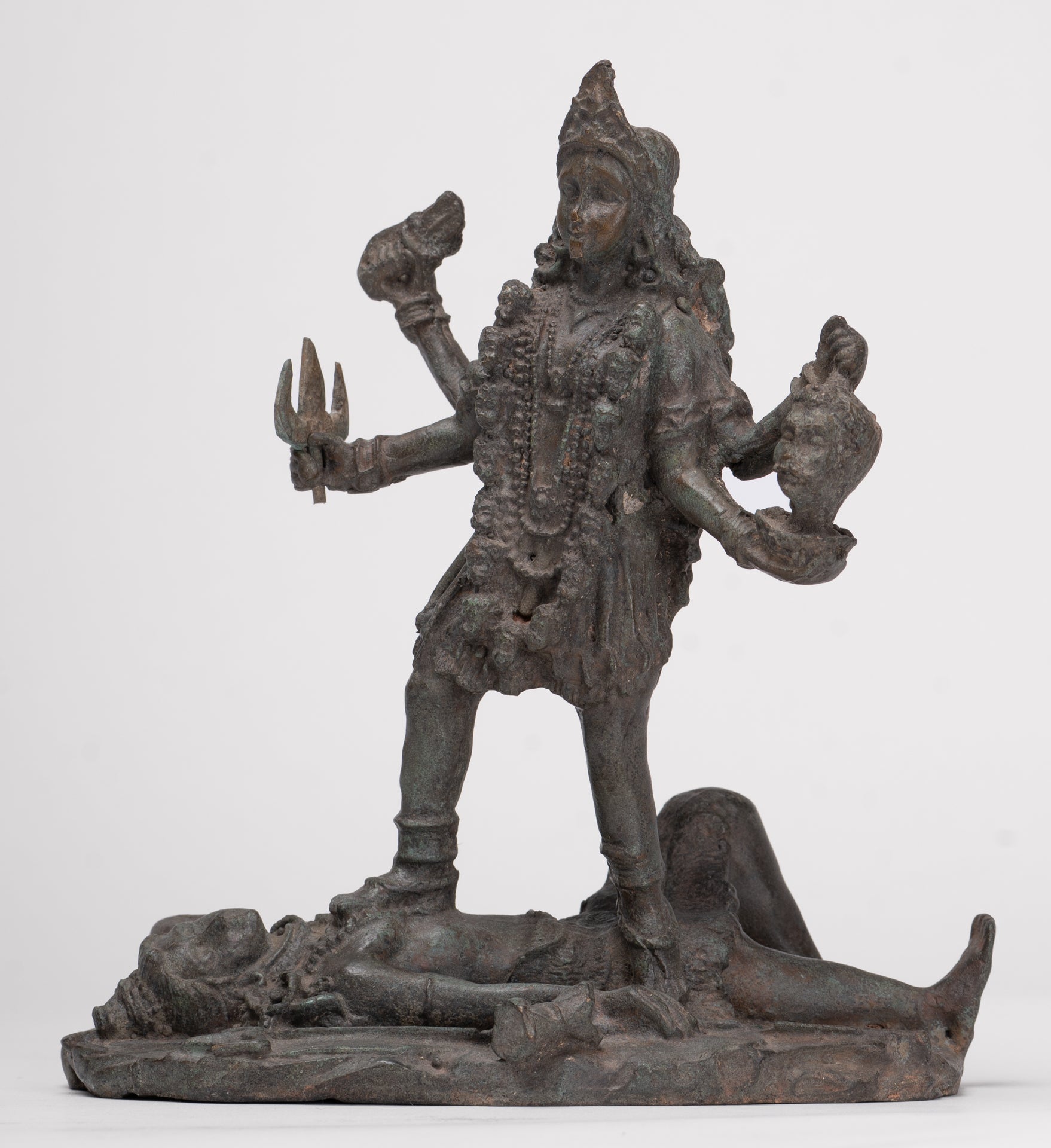 Kali Statue - Antique Indian Style Standing Bronze Kali or Mahakali Statue - 19cm/8"