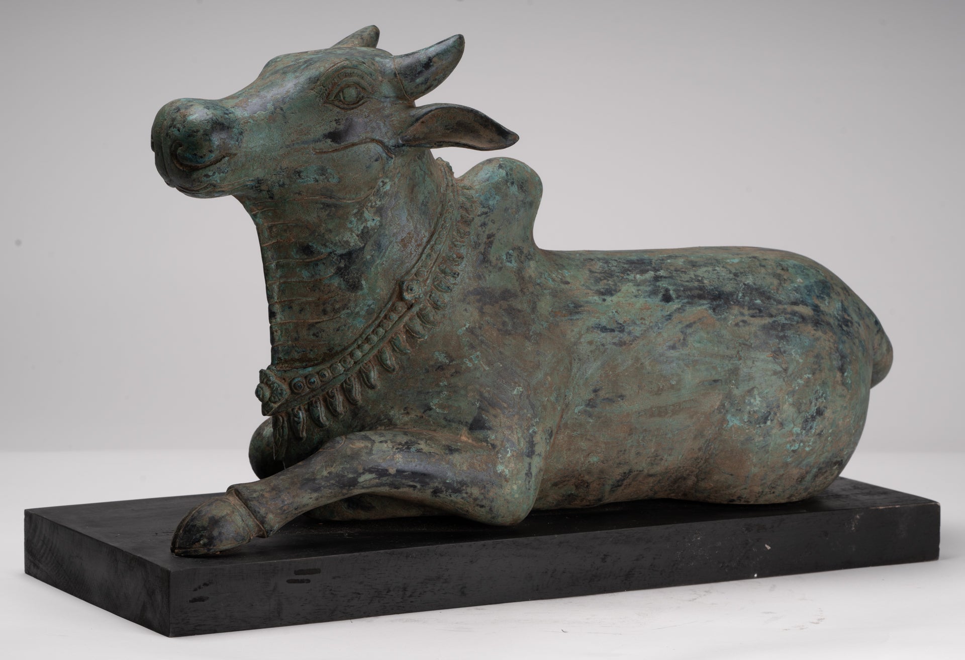 Antique Khmer Style Bronze Nandi Statue - Mount of Shiva - 52cm/21" Long