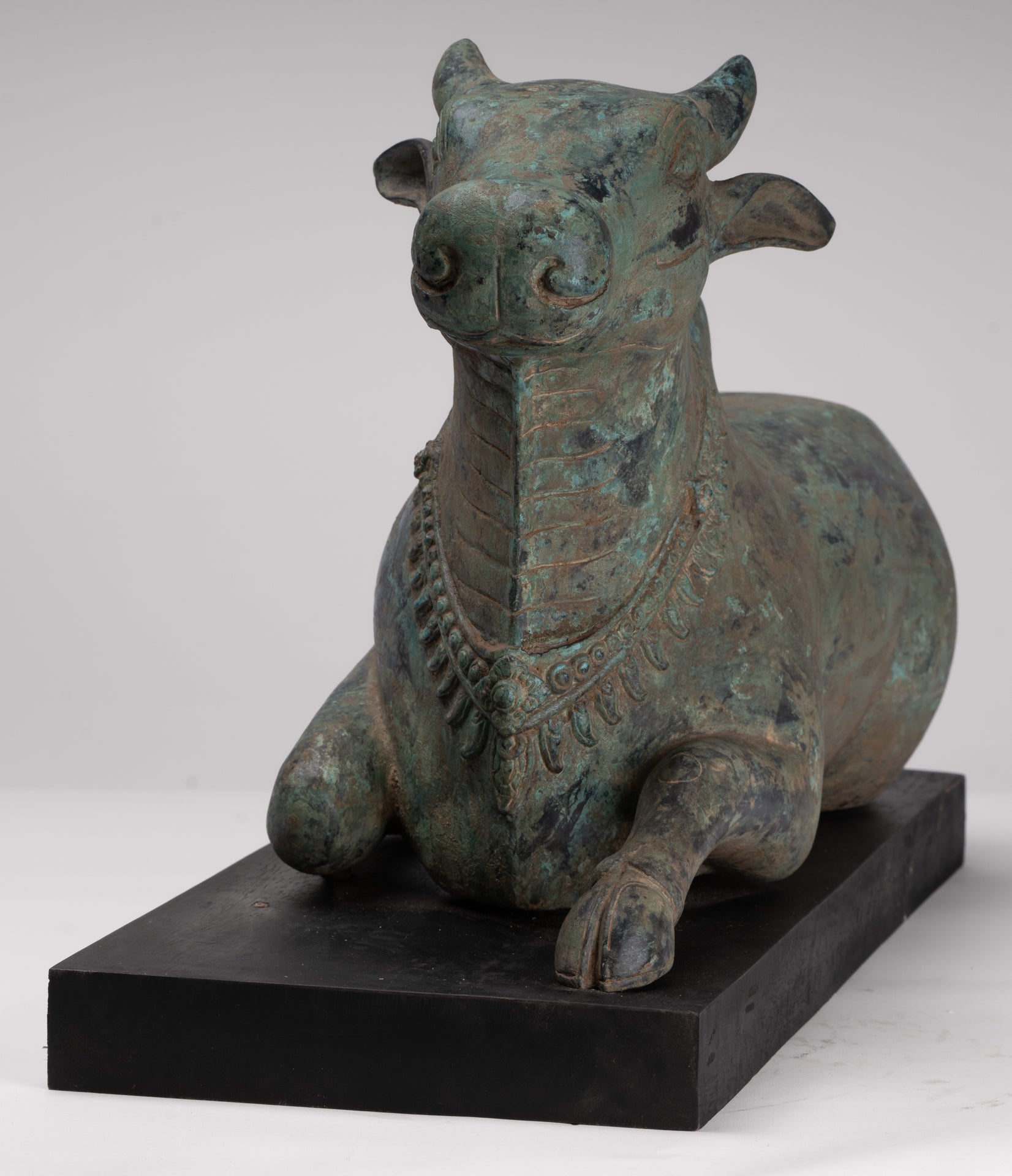 Antique Khmer Style Bronze Nandi Statue - Mount of Shiva - 52cm/21" Long