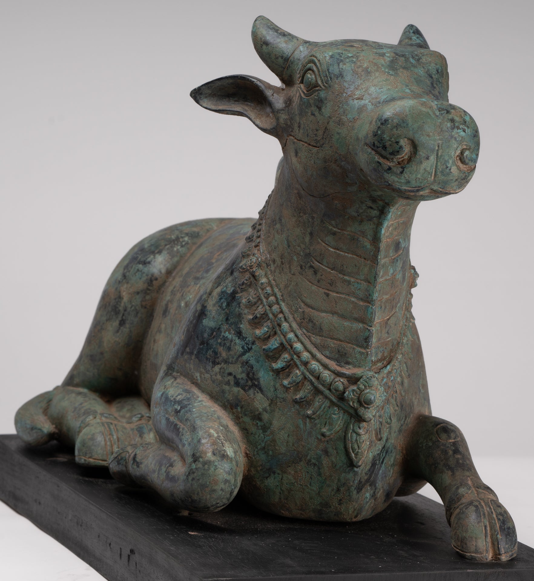 Antique Khmer Style Bronze Nandi Statue - Mount of Shiva - 52cm/21" Long