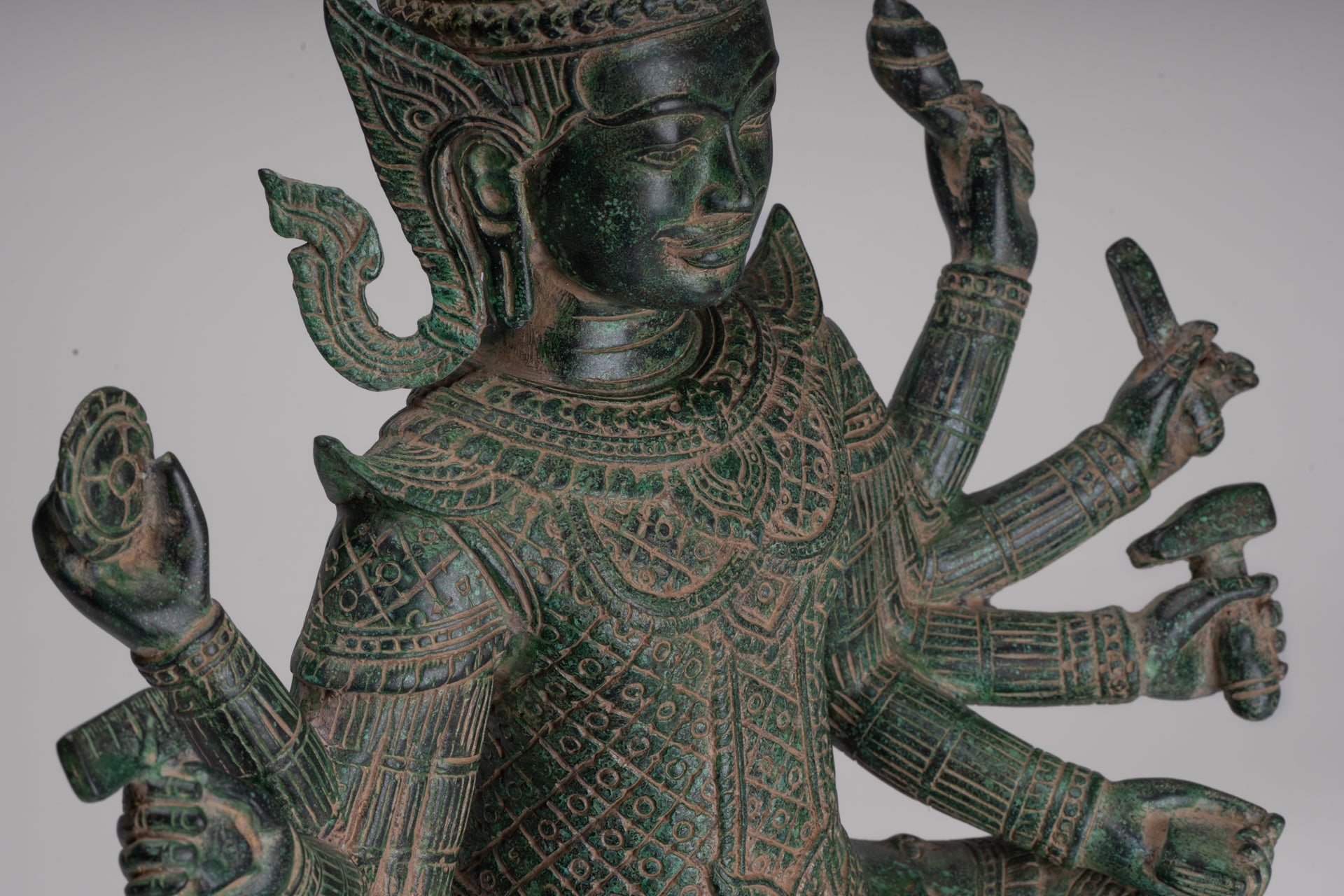 Antique Khmer Style Bronze Seated Vishvakarman Statue - Divine Architect - 59cm/24"