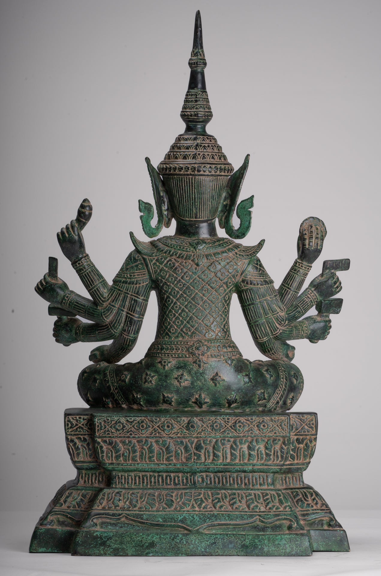 Antique Khmer Style Bronze Seated Vishvakarman Statue - Divine Architect - 59cm/24"