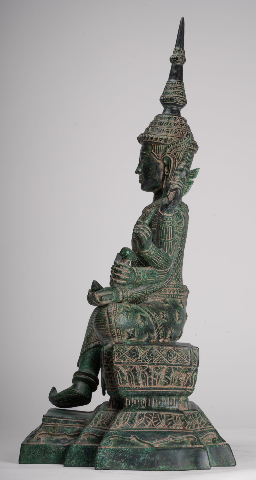 Antique Khmer Style Bronze Seated Vishvakarman Statue - Divine Architect - 59cm/24"