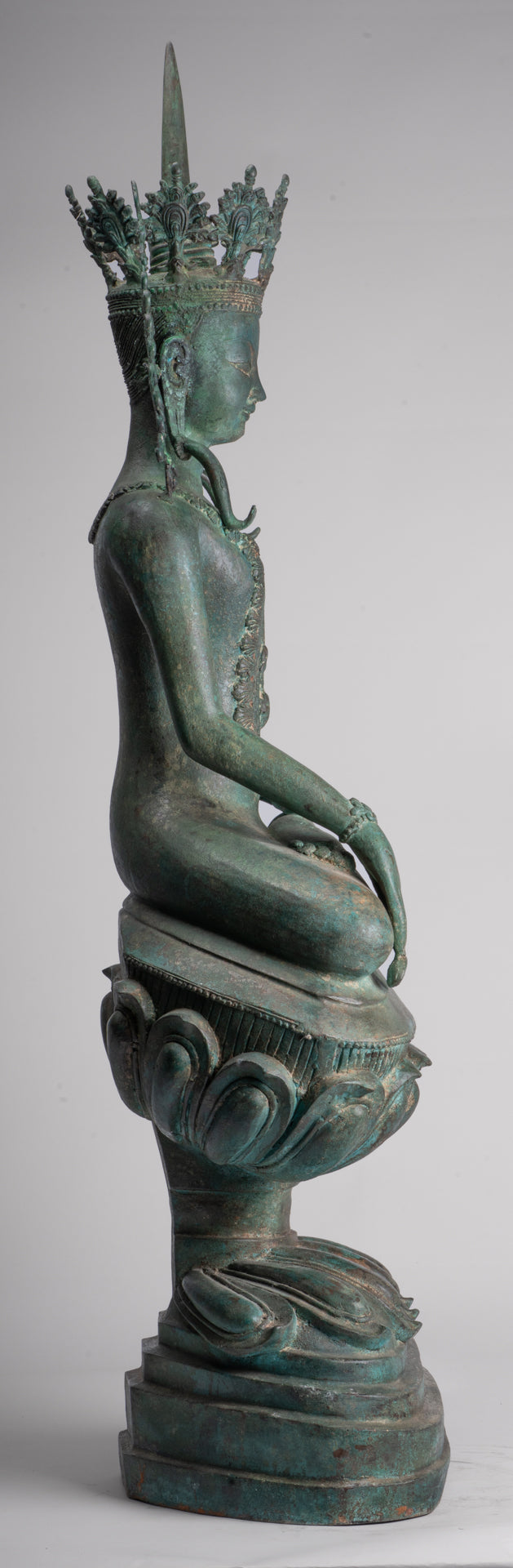 Large Buddha Statue - Antique Burmese Style Bronze Shan Enlightenment Seated Buddha Statue - 103cm/41"