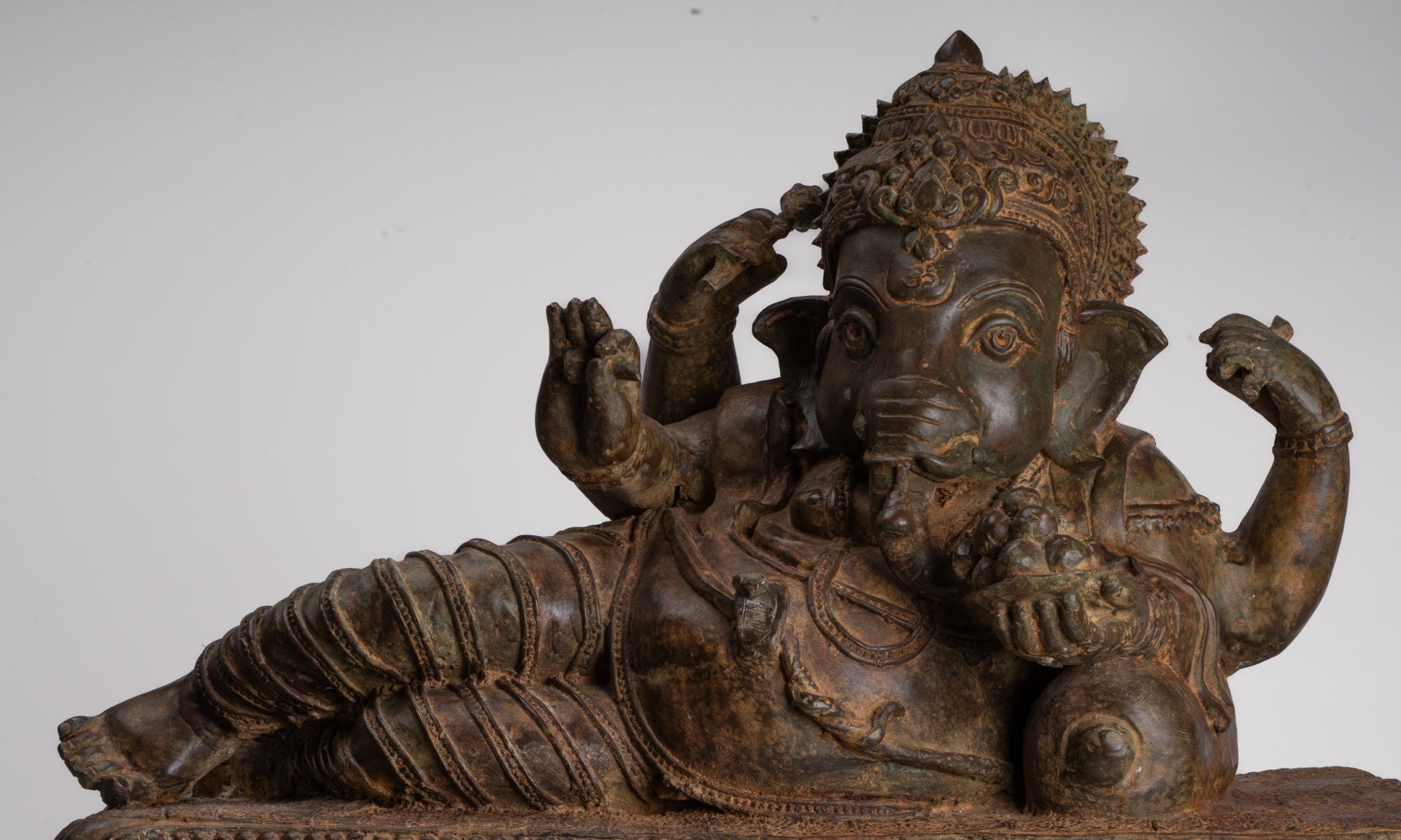 Ganesh - Antique Thai Style Bronze Reclining Ganesha Statue - 47cm/19"