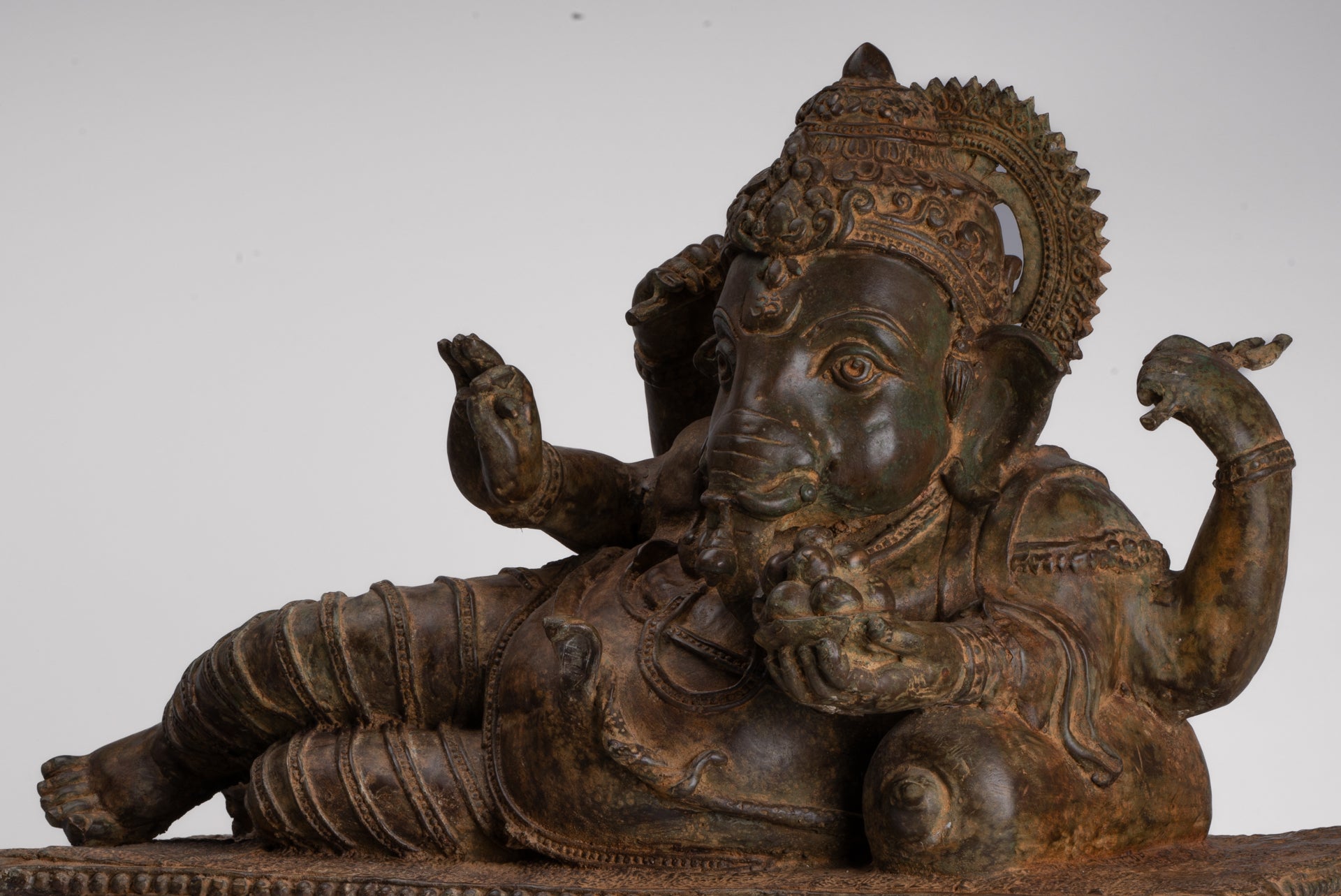 Ganesh - Antique Thai Style Bronze Reclining Ganesha Statue - 47cm/19"