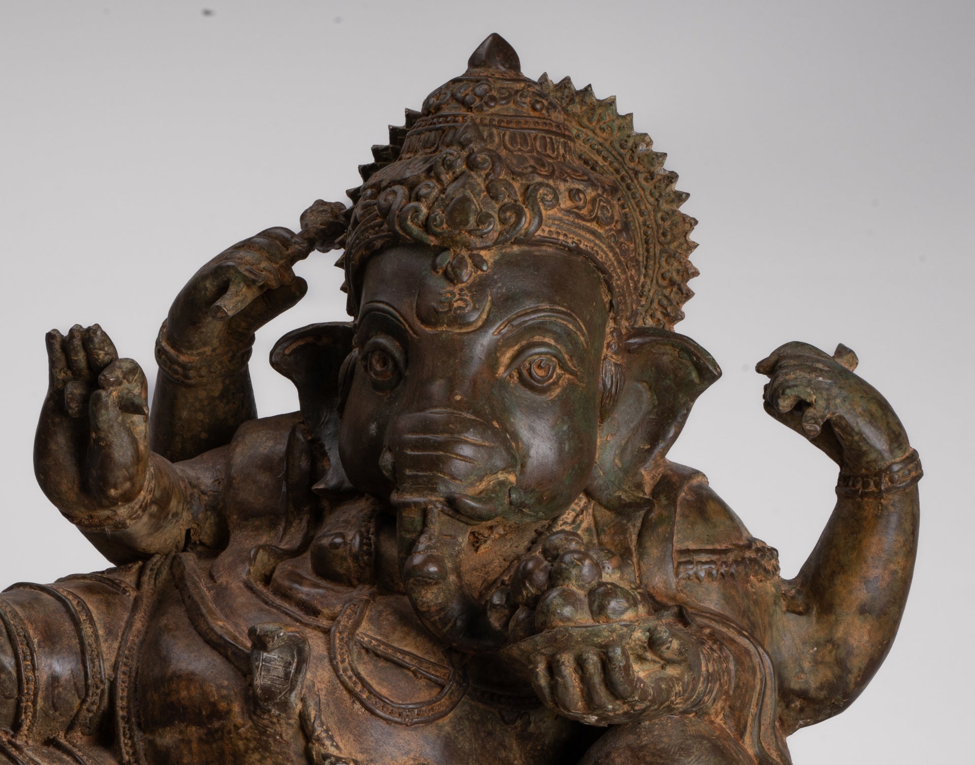 Ganesh - Antique Thai Style Bronze Reclining Ganesha Statue - 47cm/19"