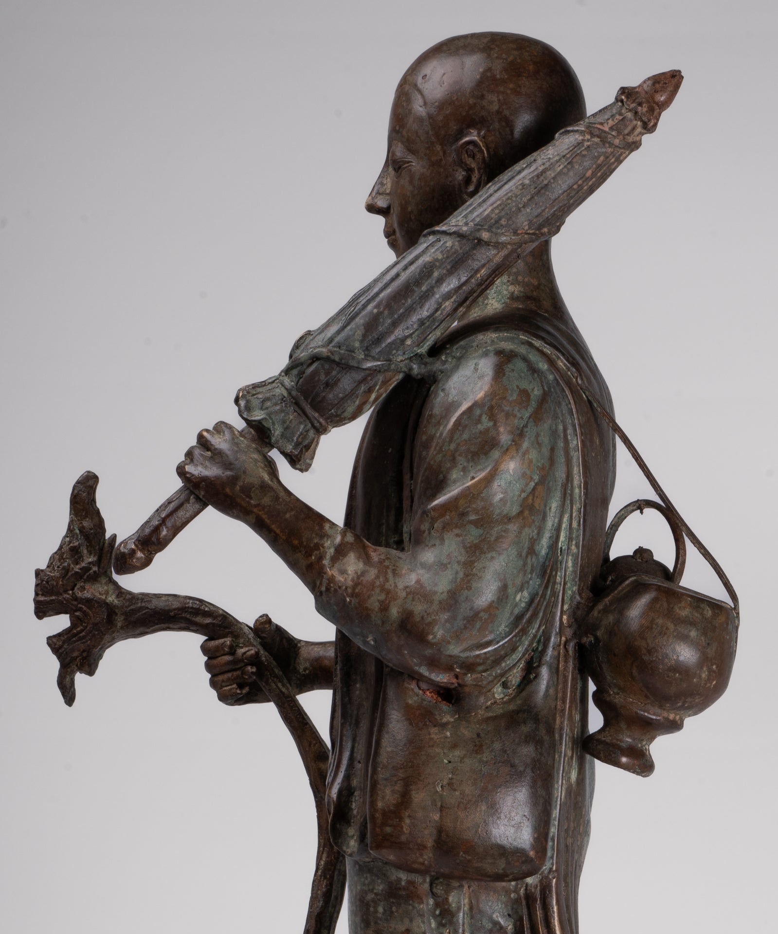 Monk - Antique Thai Style Bronze Dvaravati Sīvali Devotee / Disciple of Buddha Statue - 71cm/28"