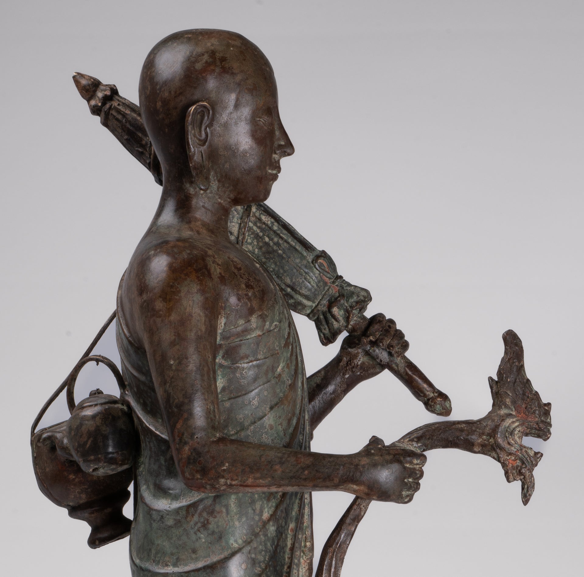 Monk - Antique Thai Style Bronze Dvaravati Sīvali Devotee / Disciple of Buddha Statue - 71cm/28"