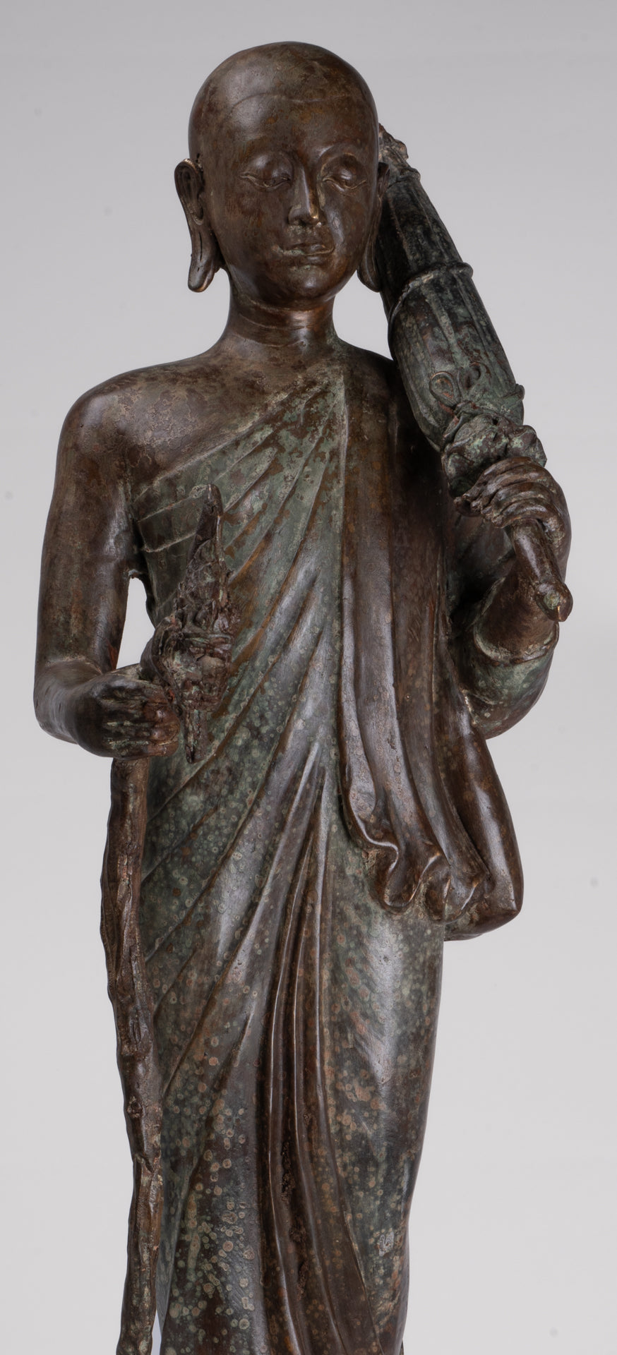 Monk - Antique Thai Style Bronze Dvaravati Sīvali Devotee / Disciple of Buddha Statue - 71cm/28"