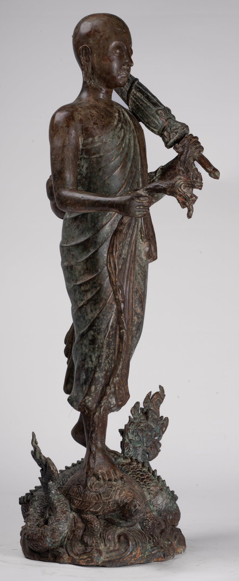 Monk - Antique Thai Style Bronze Dvaravati Sīvali Devotee / Disciple of Buddha Statue - 71cm/28"