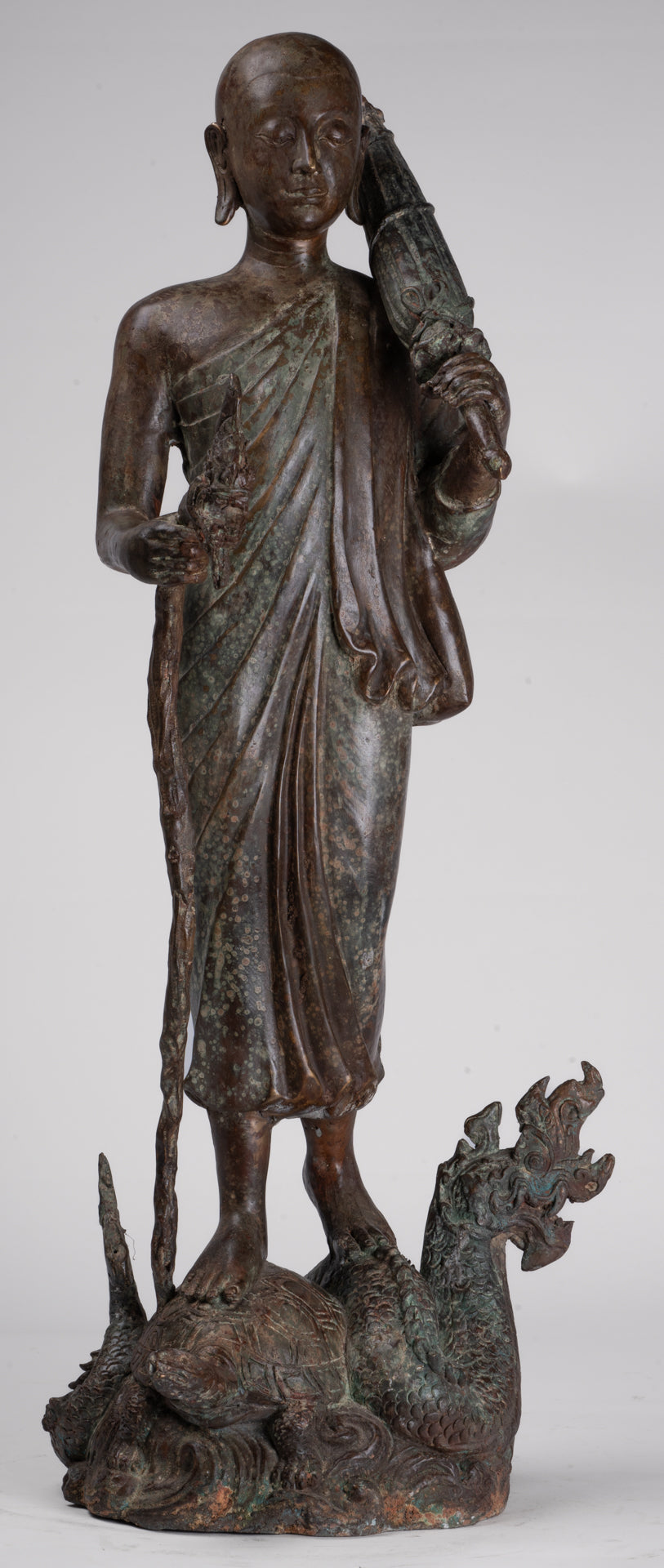 Monk - Antique Thai Style Bronze Dvaravati Sīvali Devotee / Disciple of Buddha Statue - 71cm/28"