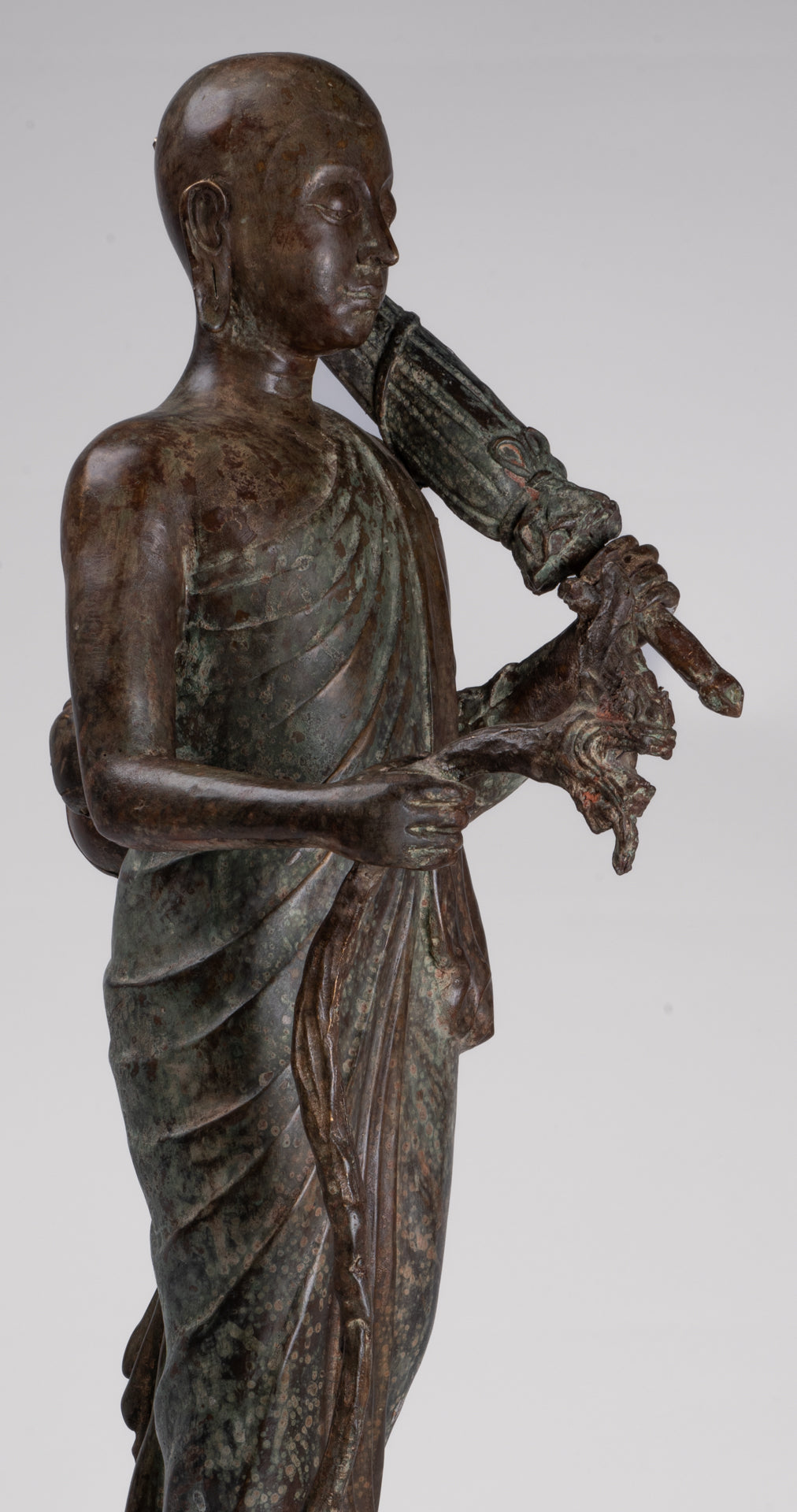 Monk - Antique Thai Style Bronze Dvaravati Sīvali Devotee / Disciple of Buddha Statue - 71cm/28"