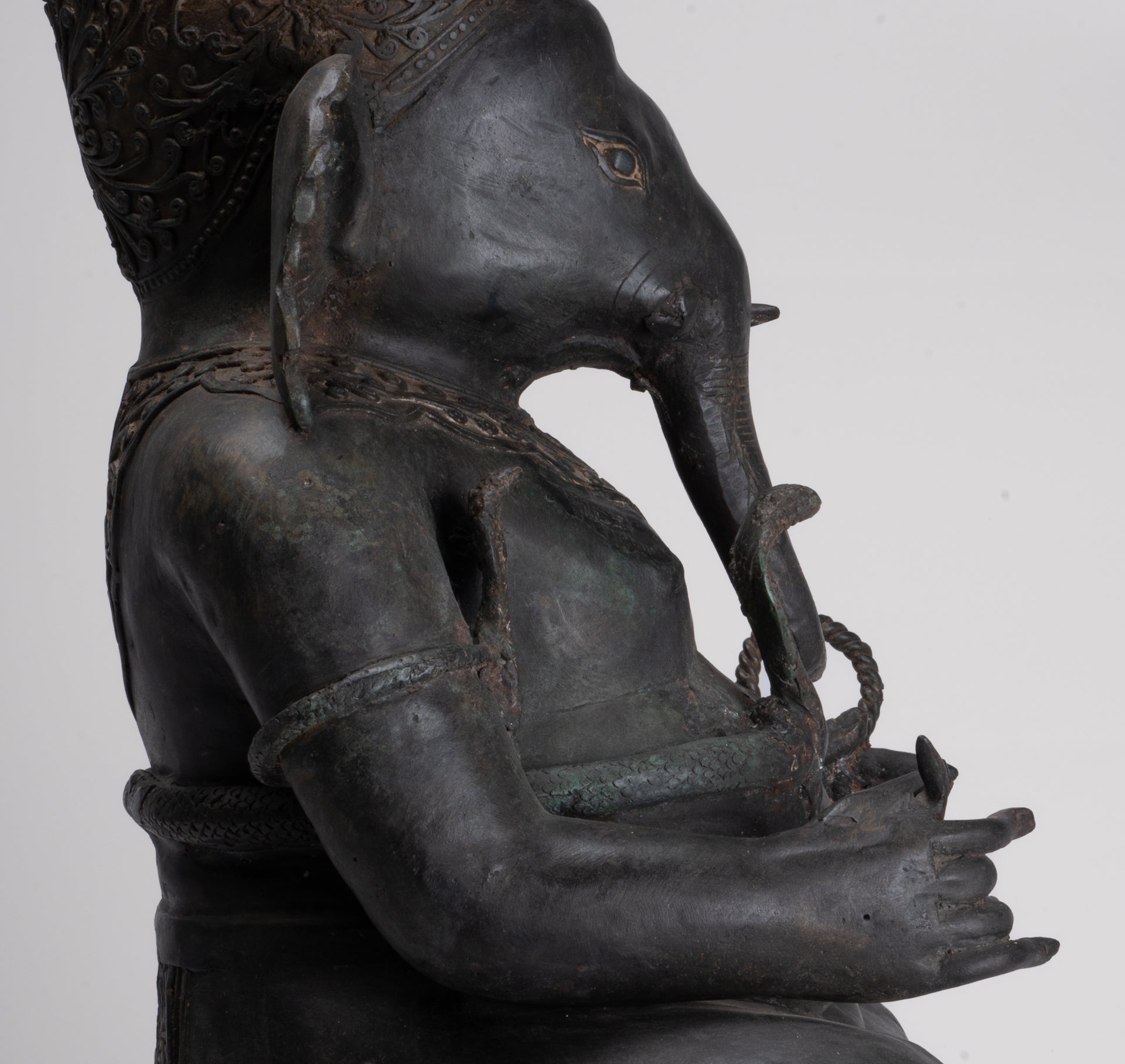 Ganesha Statue - Antique Thai Style Bronze Seated 2-Arm Ganesha Statue - 65cm/26"